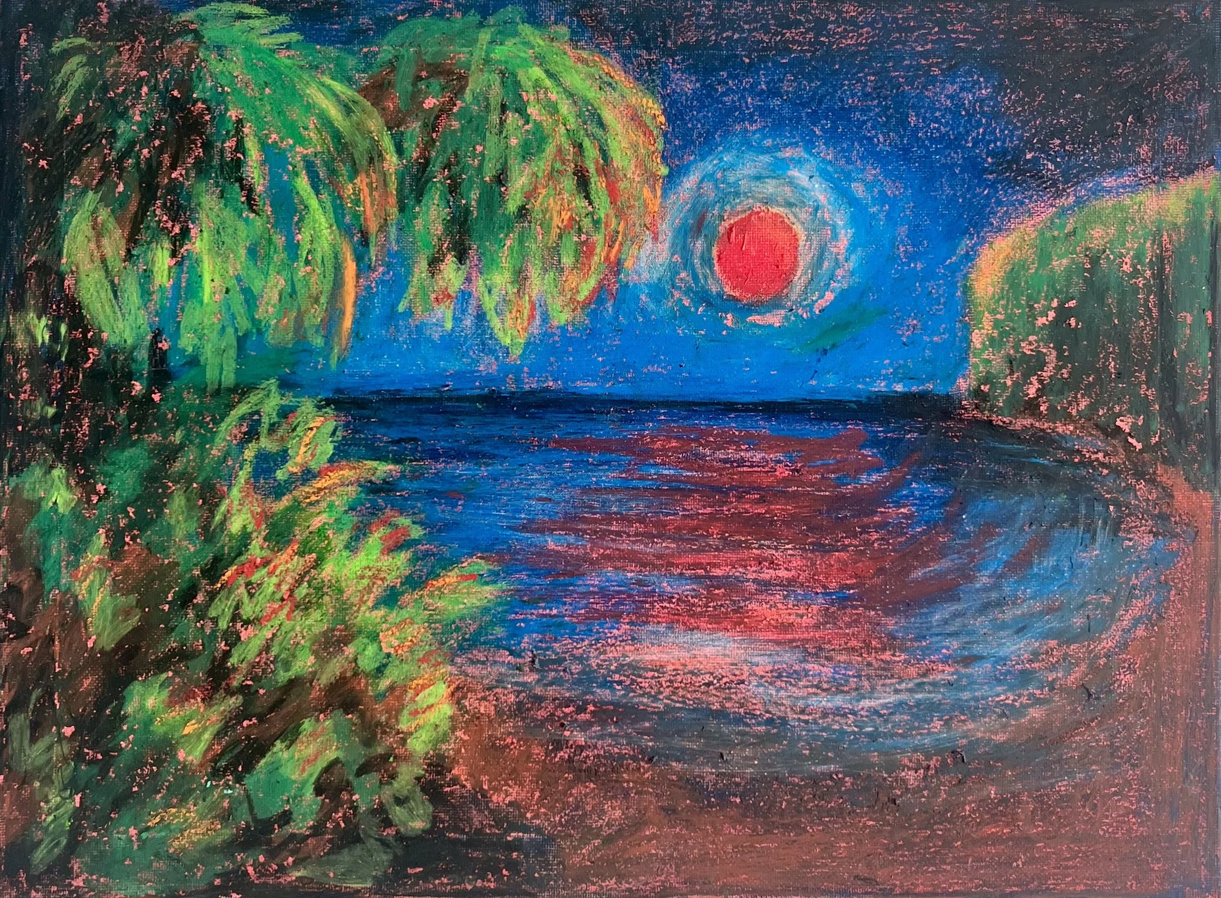 moonlight, oil pastels, 2026