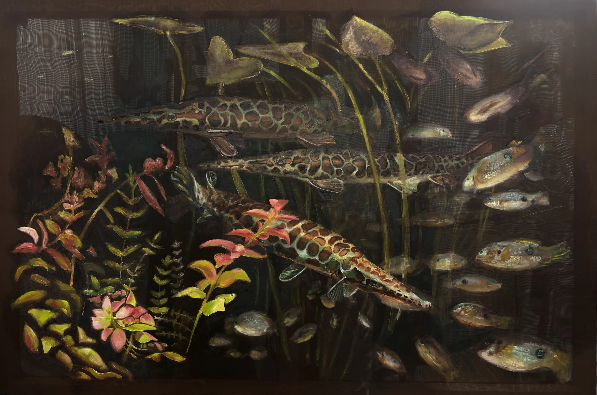 glades, oil on recycled textiles, 2026