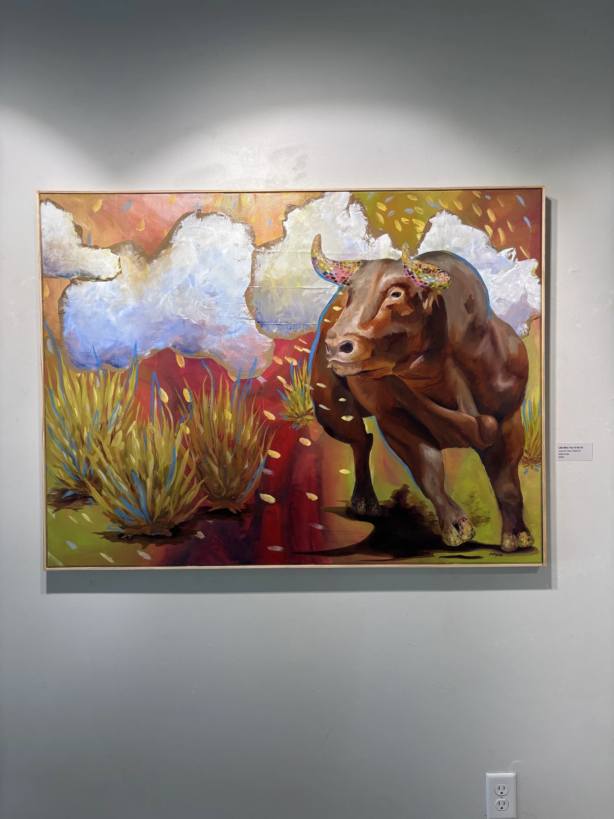 little miss year of the ox, mixed media on canvas, 2026