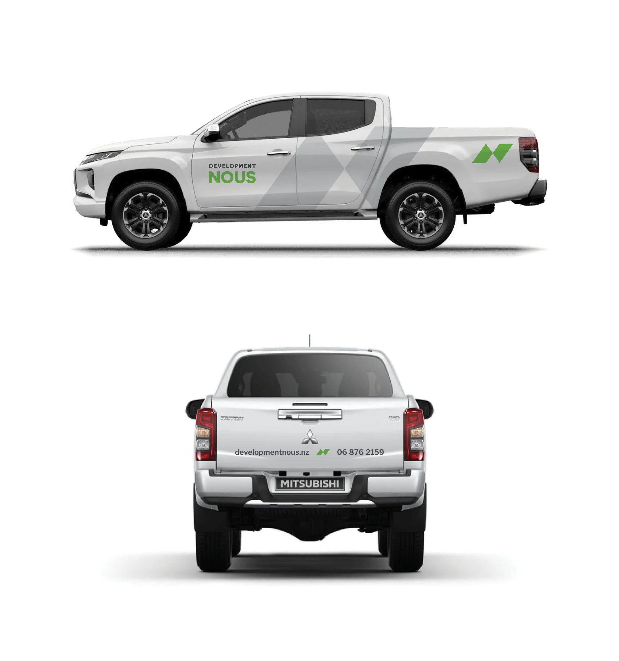 Image of Development Nous ute showing brand vehicle signage