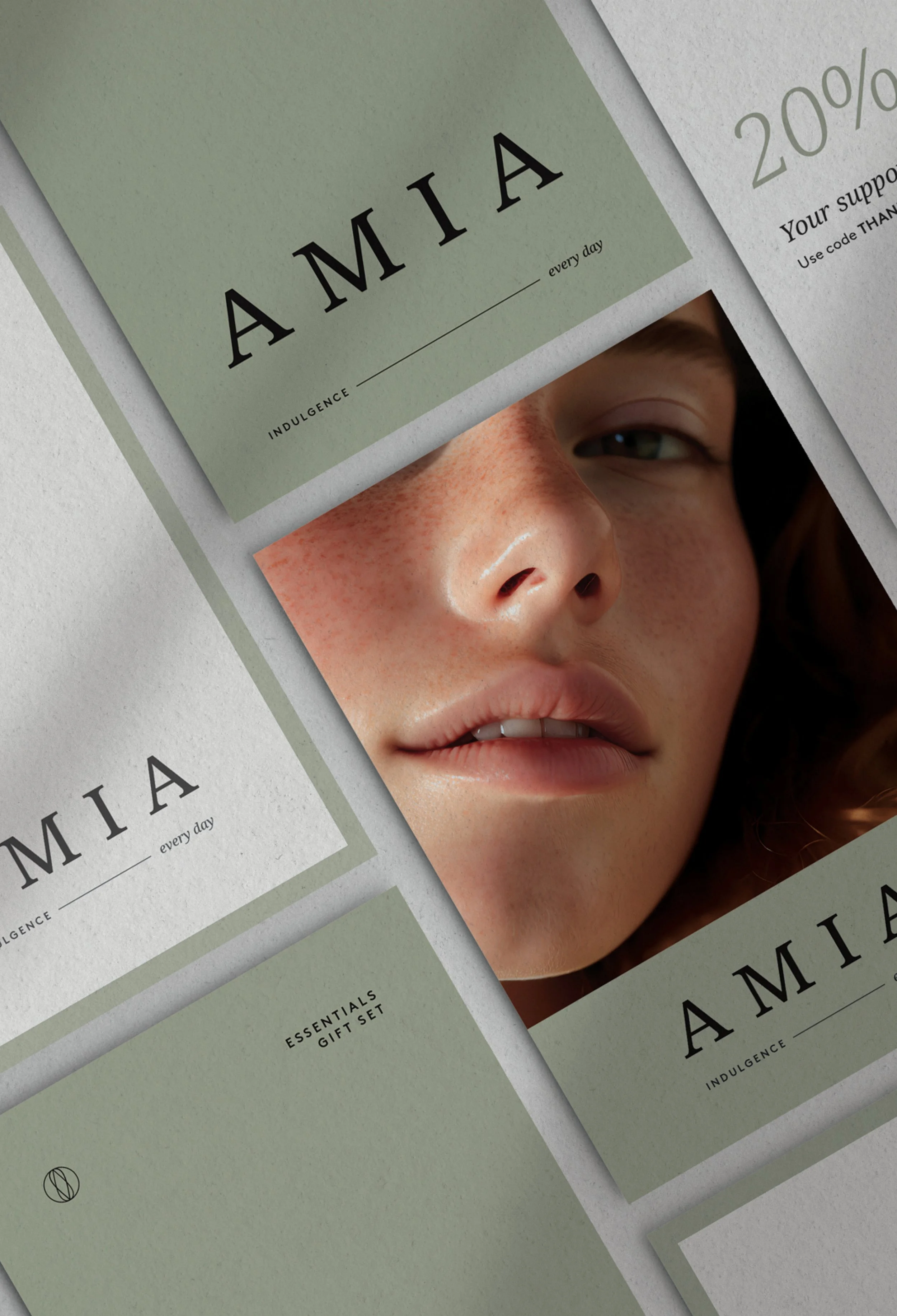 Image of Amia Skincare postcards and marketing cards