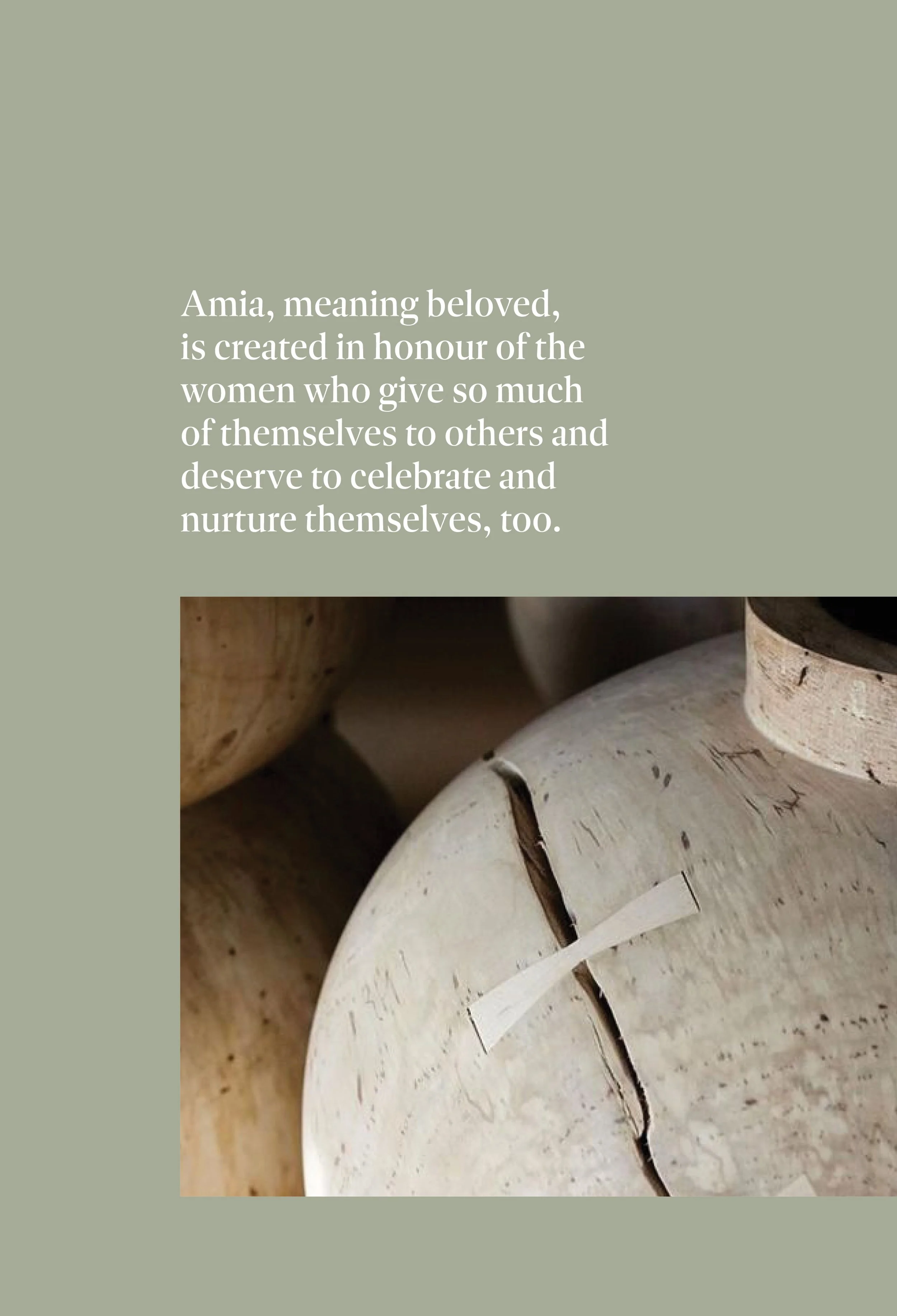 Image with text defining the meaning of Amia and why the brand was created