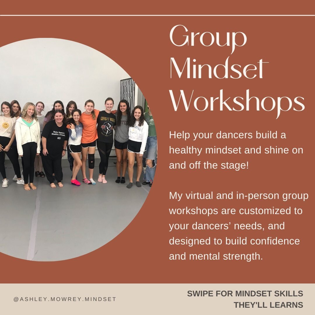 Dance educators, help your dancers build a healthy mindset to shine on and off stage!⁠
⁠
Swipe to check out the mindset skills you can expect your dancers to learn during a workshop and how to get started.⁠
⁠
Head to the link in my bio to schedule yo