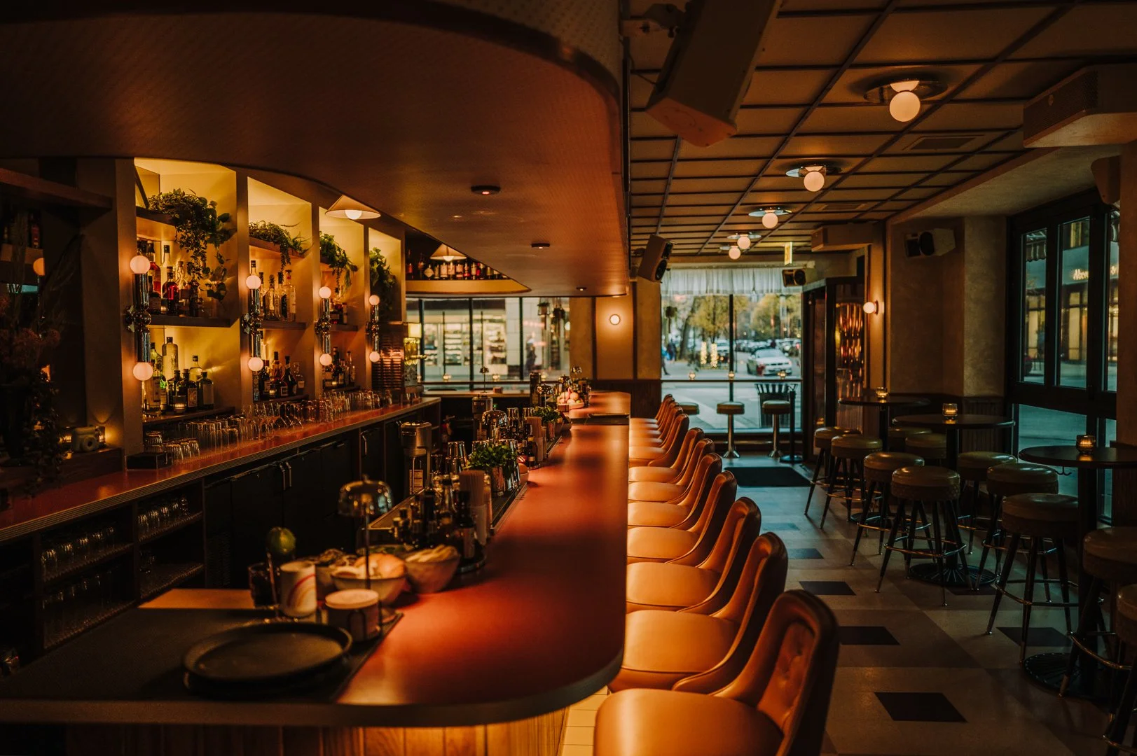 Double Fun curved bar and back bar designed by Siren Betty Design.