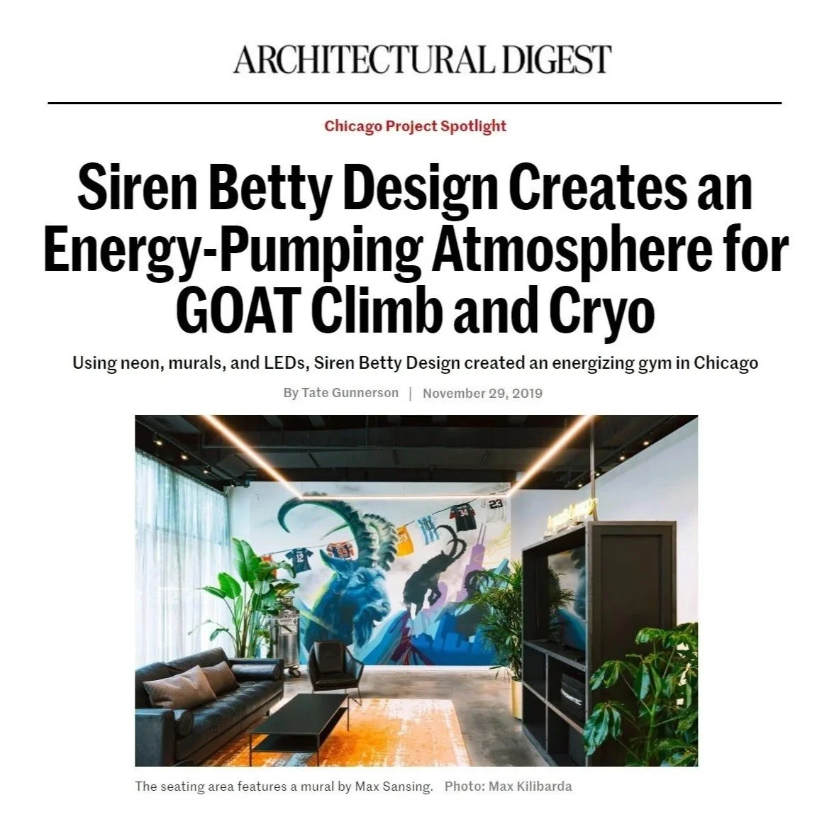 Architectural Digest Goat Climb and Cryo press for Siren Betty Design