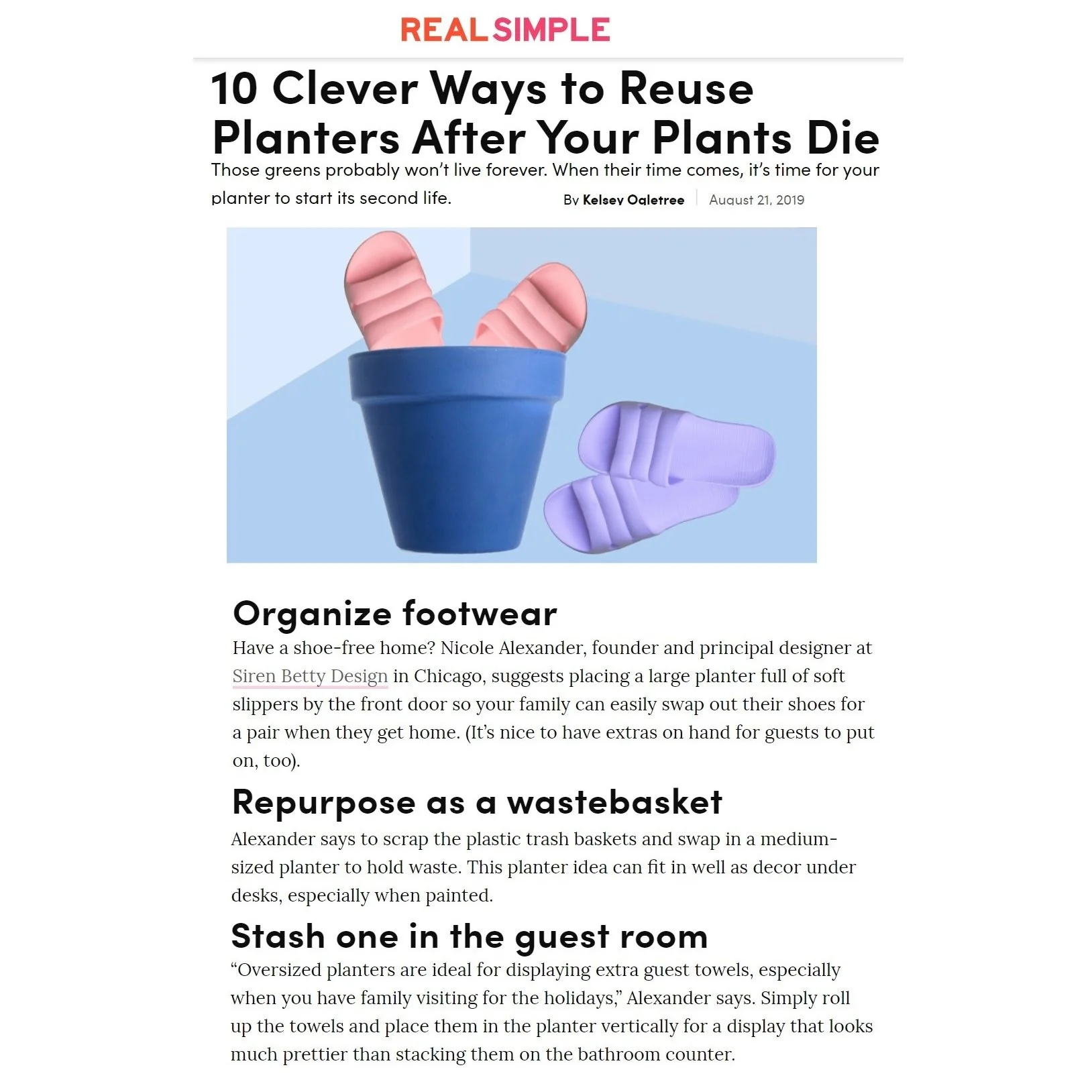 Real Simple press for Siren Betty Design.