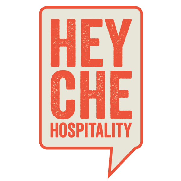 Hey Che Hospitality logo featured as a design partner of Siren Betty Design.