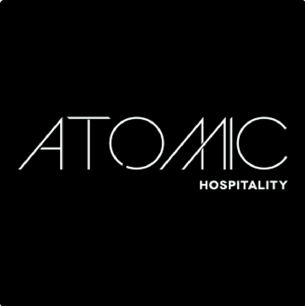Atomic Hospitality logo featured as a design partner of Siren Betty Design.