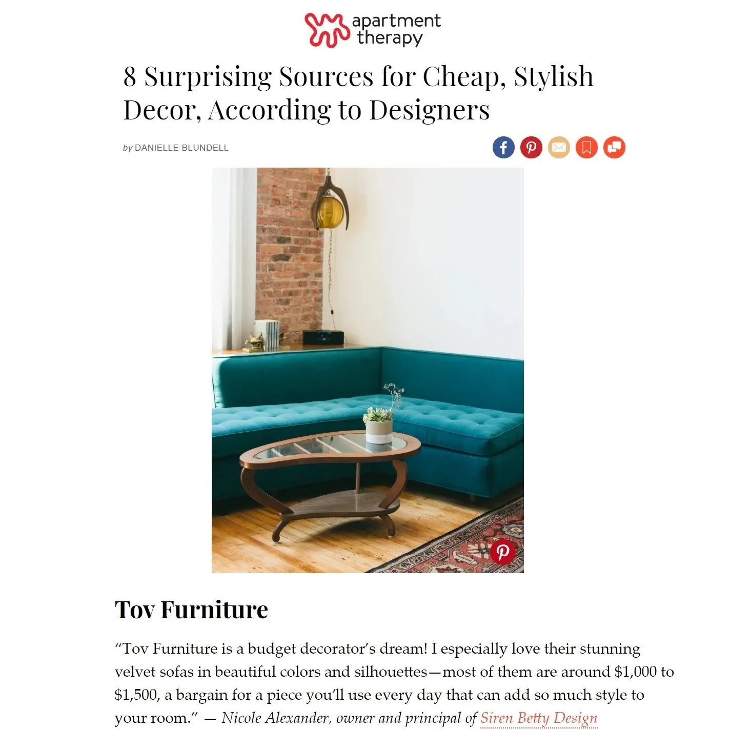 Apartment Therapy press for Siren Betty Design.