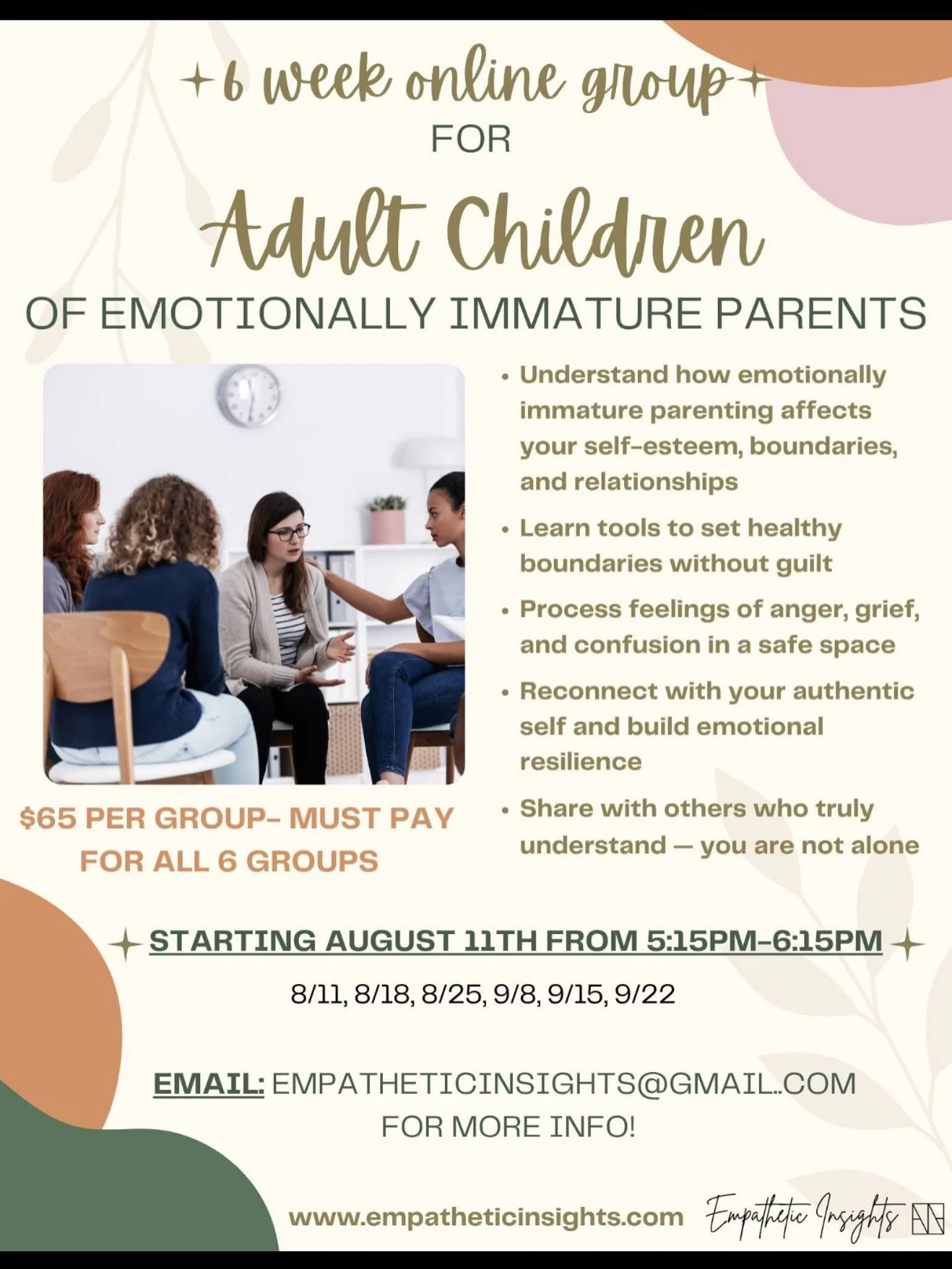 Happy to announce I am launching this group! Super excited :D Feel free to send over any peeps you feel may benefit- spots are limited! www.empatheticinsights.com