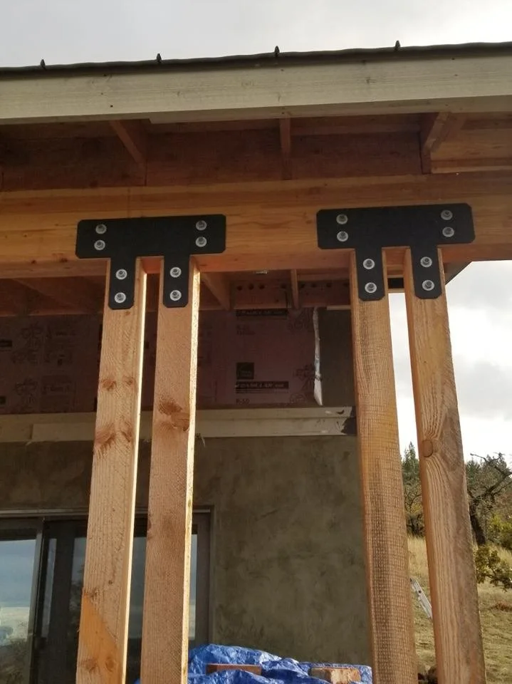 straw bale farm house porch posts