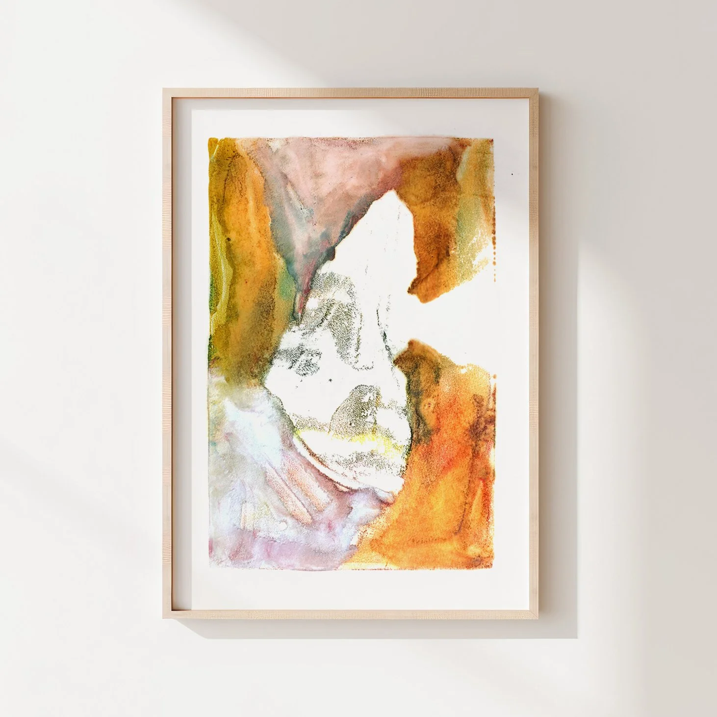 Emergence, abstract encaustic monotype on abaca paper by Melissa McGill, from the Field Conditions series.