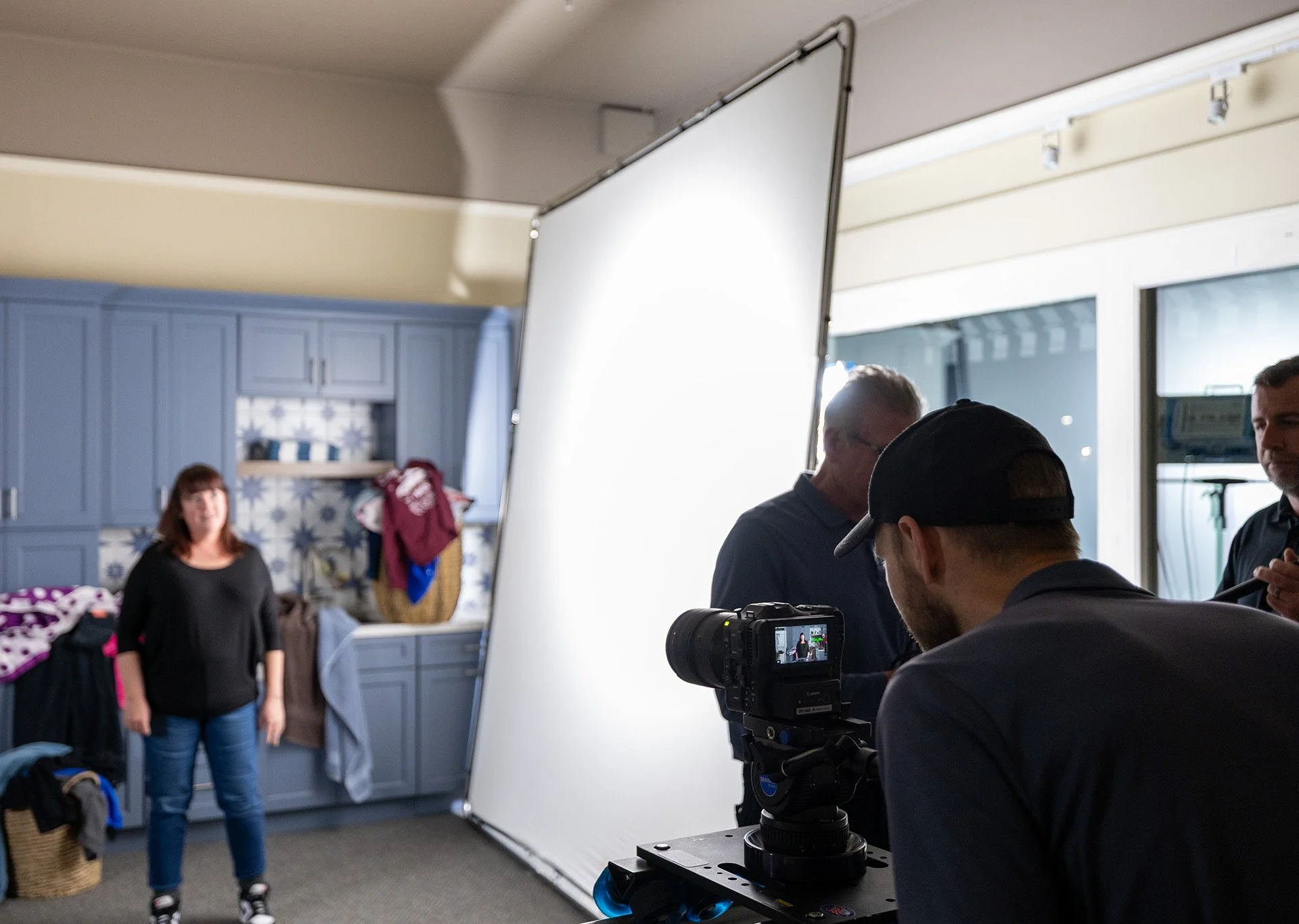 Eric and Crew setting up cameras and lighting on Commercial Shoot