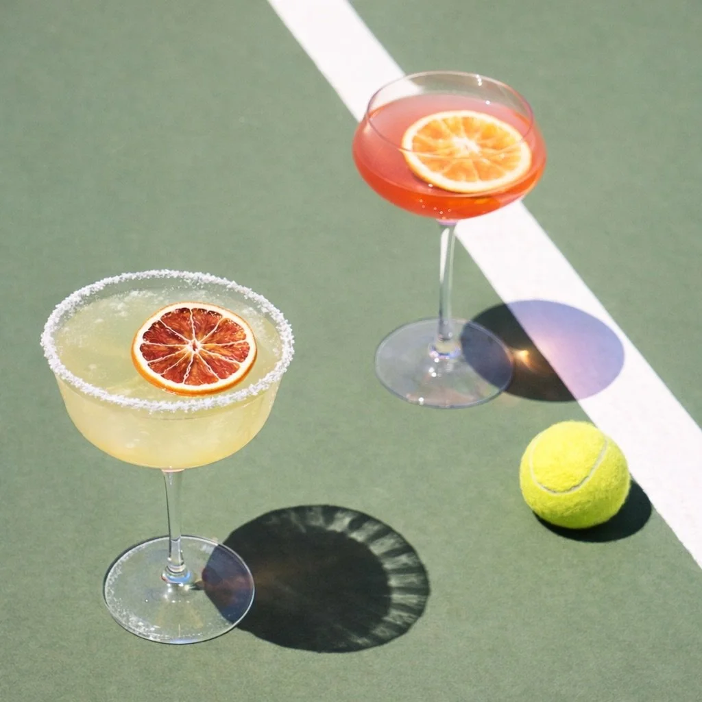 This weekend&rsquo;s match-ups:
🍊 Negroni vs 🍓 Frozen Marg
🍋&zwj;🟩margarita vs 🍊blood orange spritz
🎾 Baseline seats only
🧂 Garnish Game on the rim &amp; in the glass
AO on the screen, cocktails in hand &mdash; we&rsquo;re ready.