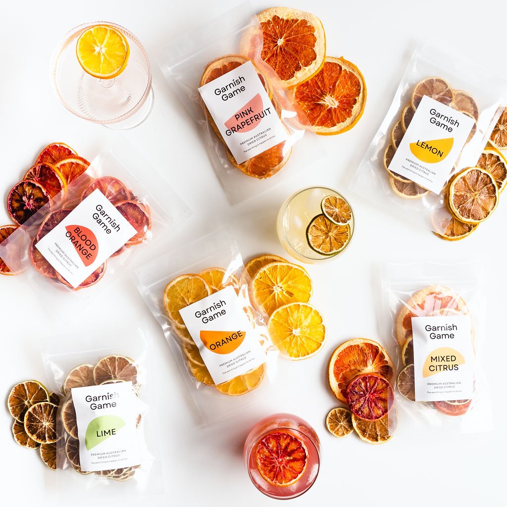 Your drink's zest friend.
Dehydrated citrus wheels available in resealable 30g or 500g food service pouches.
Perfect for cocktails, drinks, baking and decorating platters.