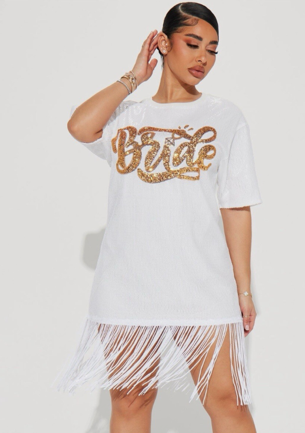 Bride Gold Sequin Fringe Dress