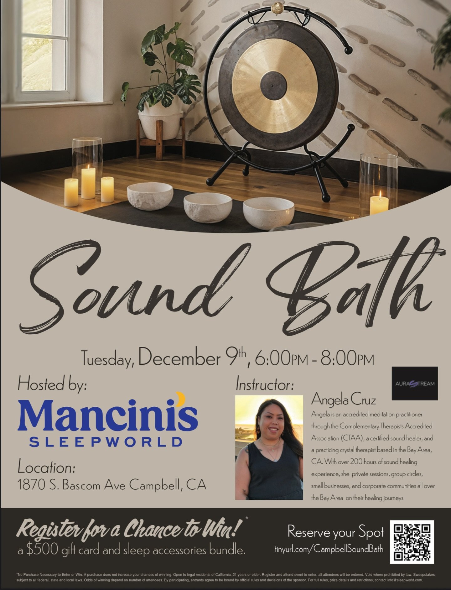 ✨ South Bay, let&rsquo;s unwind together&hellip; ✨
Join me for a dreamy Sound Bath at Mancini&rsquo;s Sleepworld in Campbell &mdash; the first of the South Bay series! We&rsquo;re talking one hour of pure relaxation, soft tones, deep breaths, and YOU