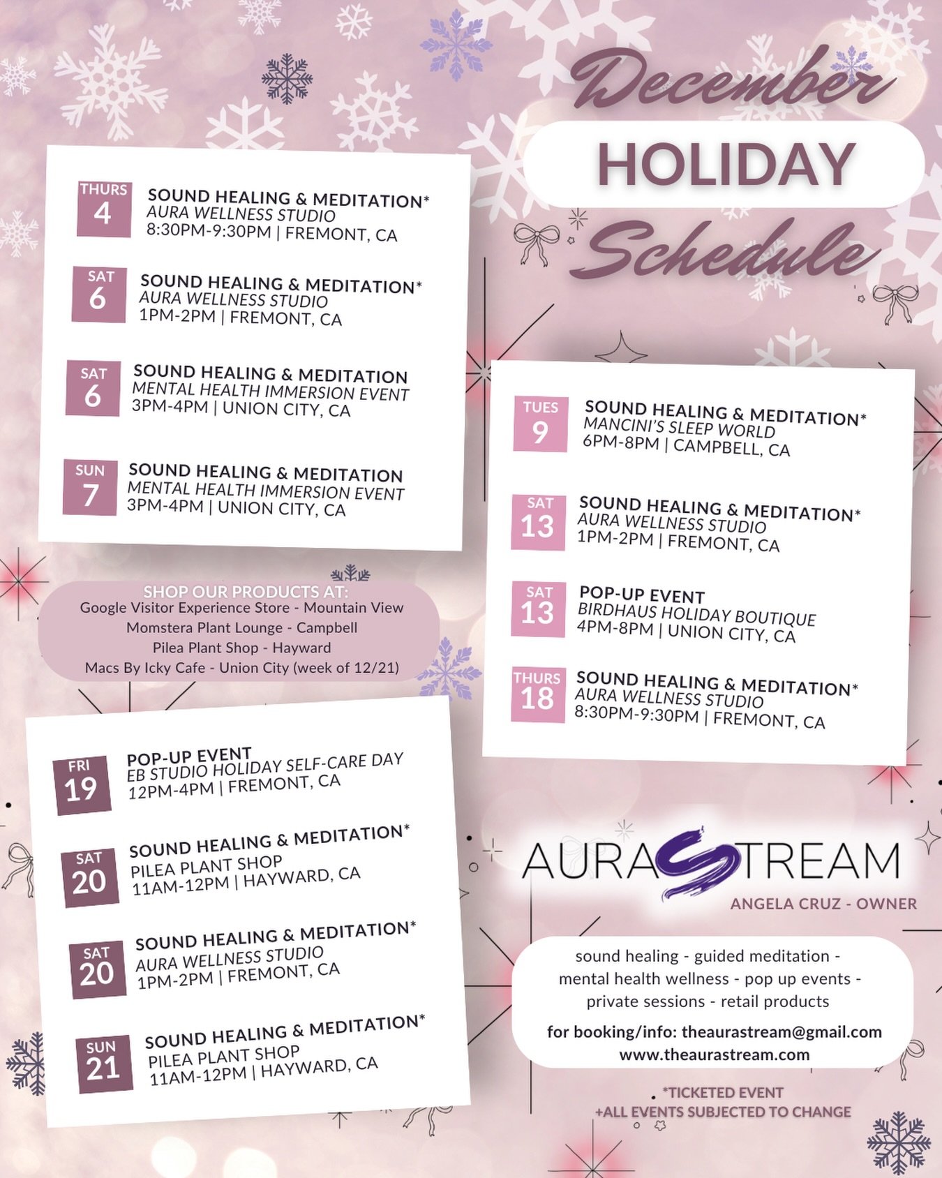 ✨ Your December Wellness Guide ✨
Here is where you can find me during the final month of this year &mdash; from sound baths and mental health wellness sessions to cozy holiday pop-ups. I may also have space for a few private sessions too, so feel fre