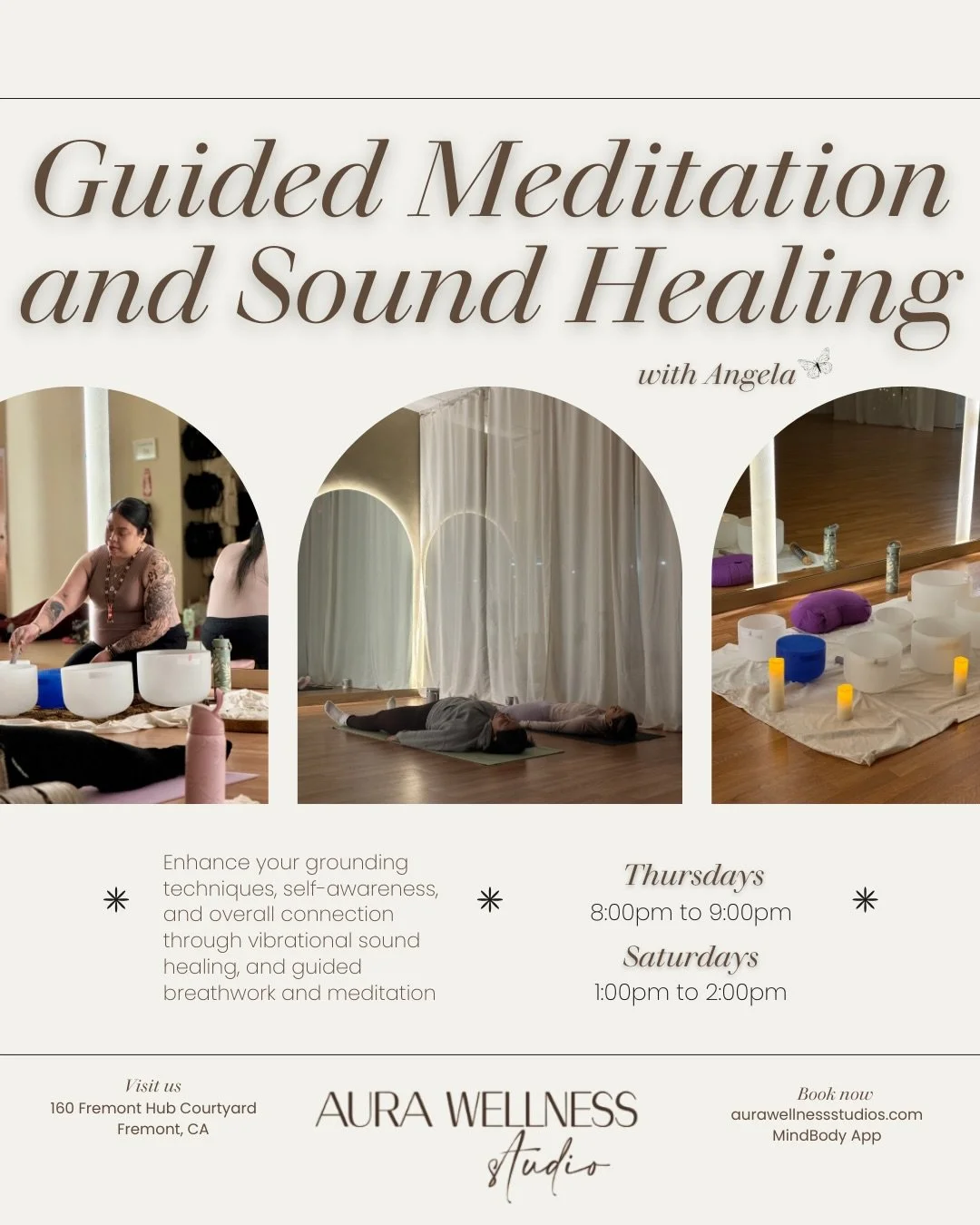 Here at @aura.wellnessstudio you&rsquo;re invited to slow the body, soften the mind, and gently ground through guided meditation and soothing sound healing vibrations. Each session is intentionally created to support nervous system regulation, intent