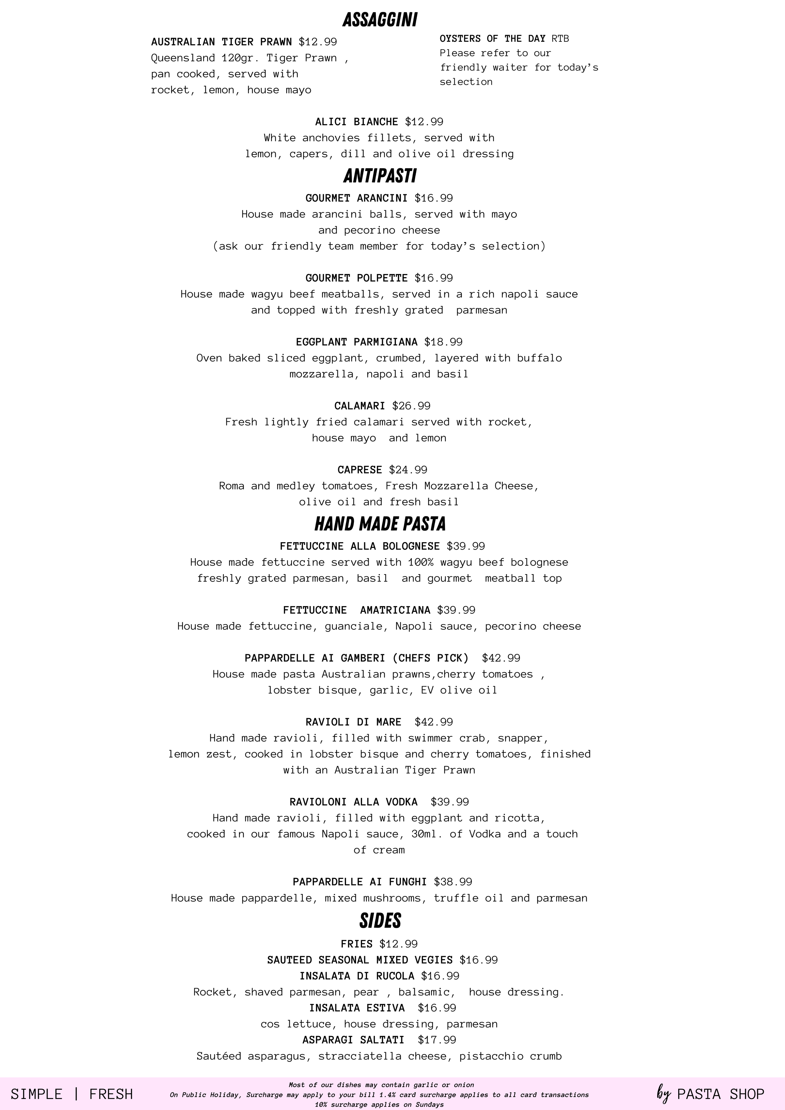 MENU — Cucina Toorak