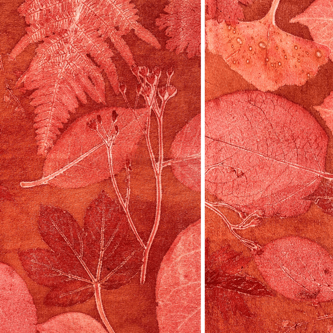 madder ecoprint on cellulose fabric