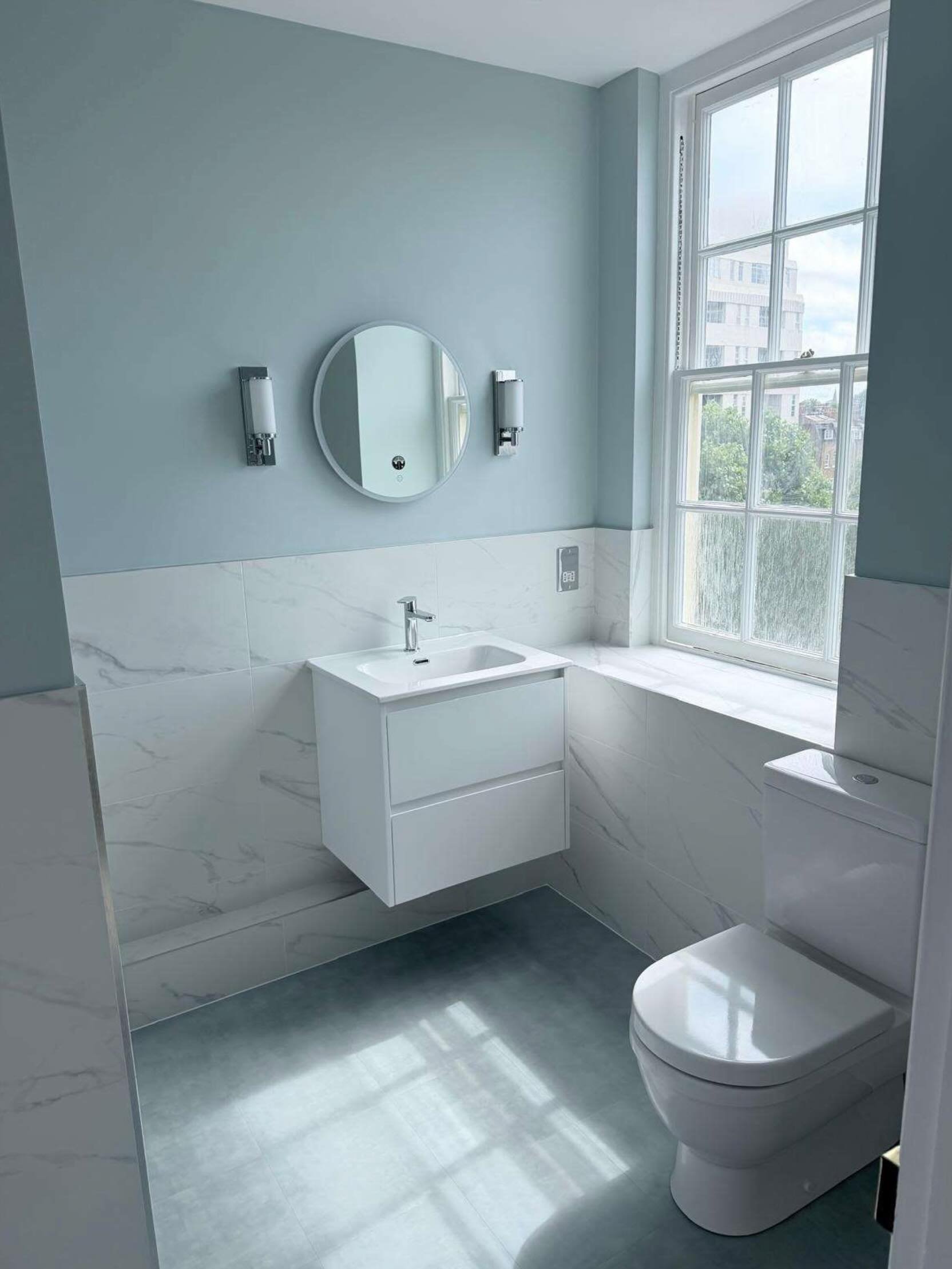 Completed bathroom renovation works in Chelsea, London, SW3. Please get in touch if you are considering a bathroom upgrade! #bathrooms #london #plumbing #tiling #maintenance