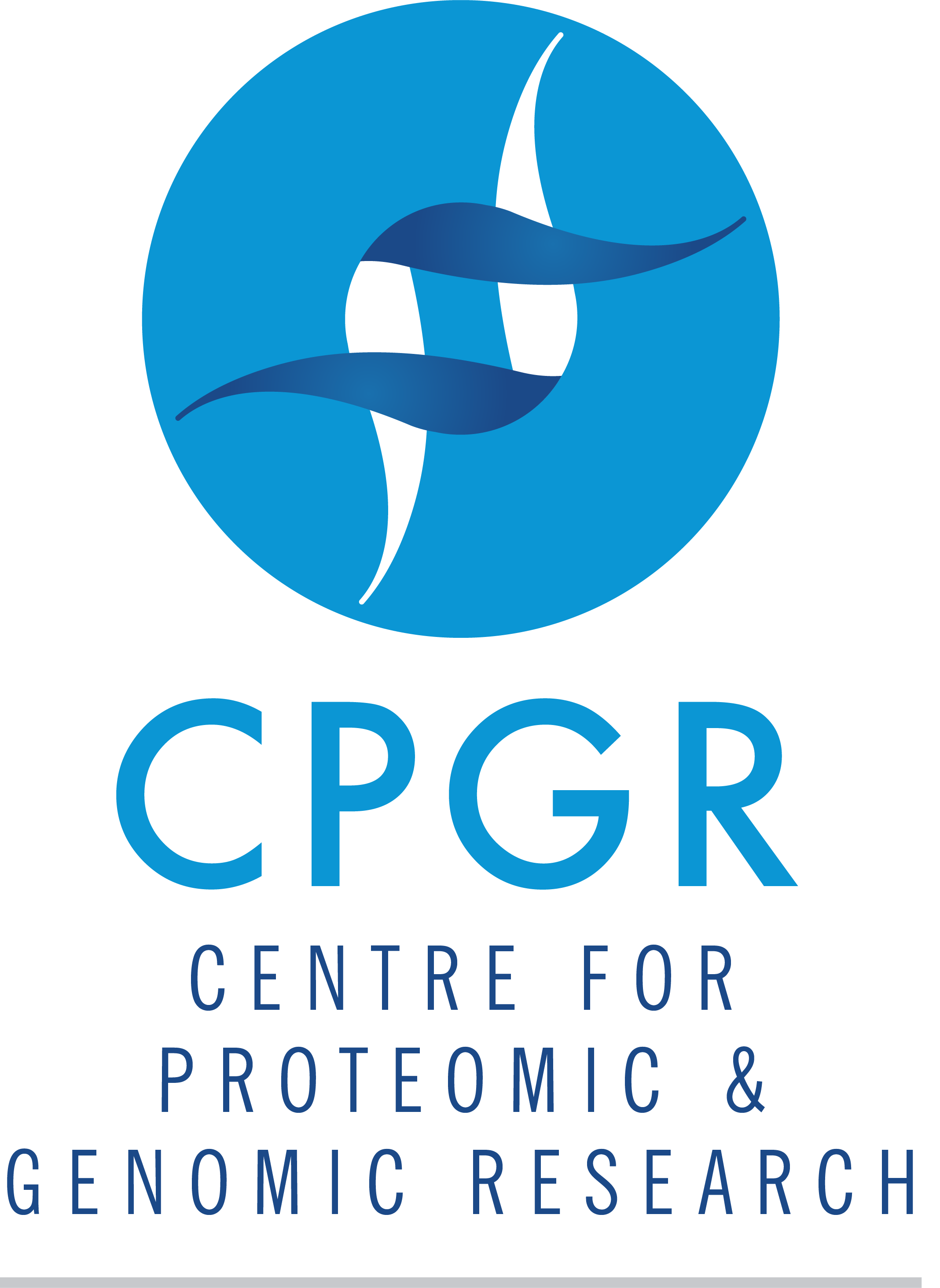 Logo for the Center for Proteomic & Genomic Research, with blue and white emblem and text.
