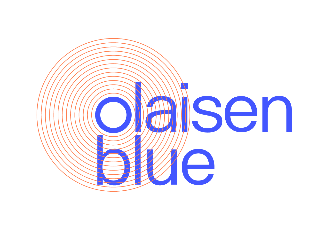 The words "olsen blue" in large blue text with a red circular pattern overlapping the text on a black background.