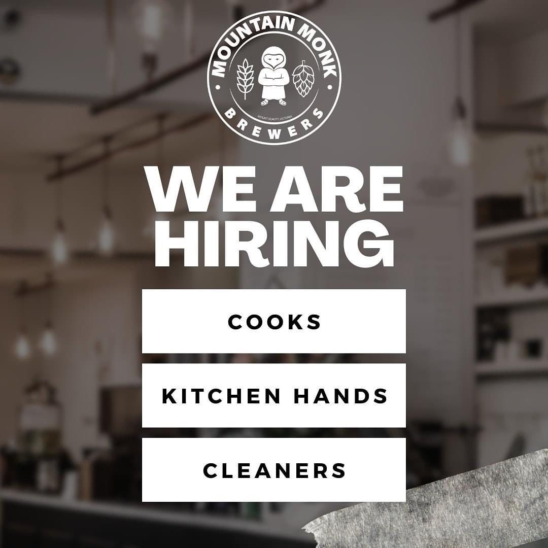 🌟 Join Our Team This Winter! 🌟
🔍 We are hiring kitchen hands, cooks, and cleaners for the upcoming busy season at Mountain Monk Brewers! 🏔️

✔️ Competitive rates
✔️ Fun working environment
✔️ Strong team culture
✔️ Quirky and creative atmosphere

