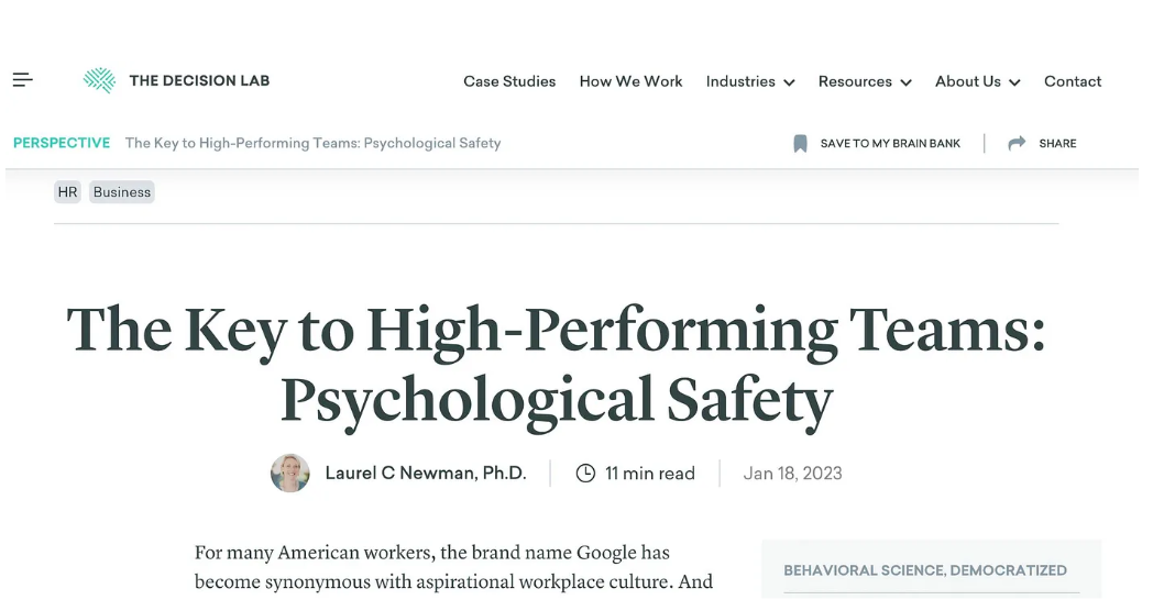 Can Psychological Safety Improve Business Outcomes?