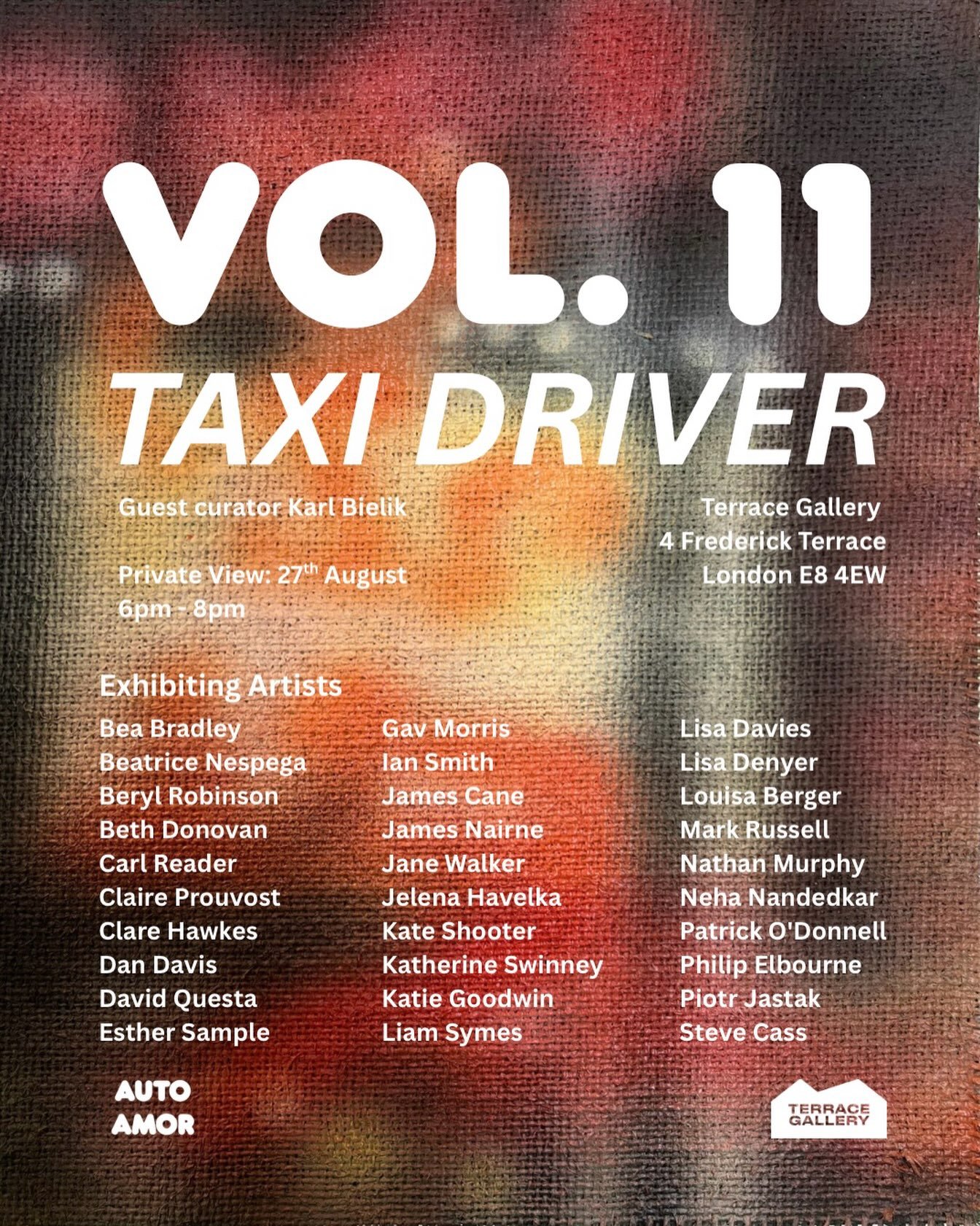 We&rsquo;re pleased to share 35 works selected by our guest curator @karl_bielik for our upcoming pop-up exhibition &lsquo;Taxi Driver&rsquo; in collaboration with @terrace_gallery on 27th August. 

Please join us from 6pm - 8pm on the night. 

Poste
