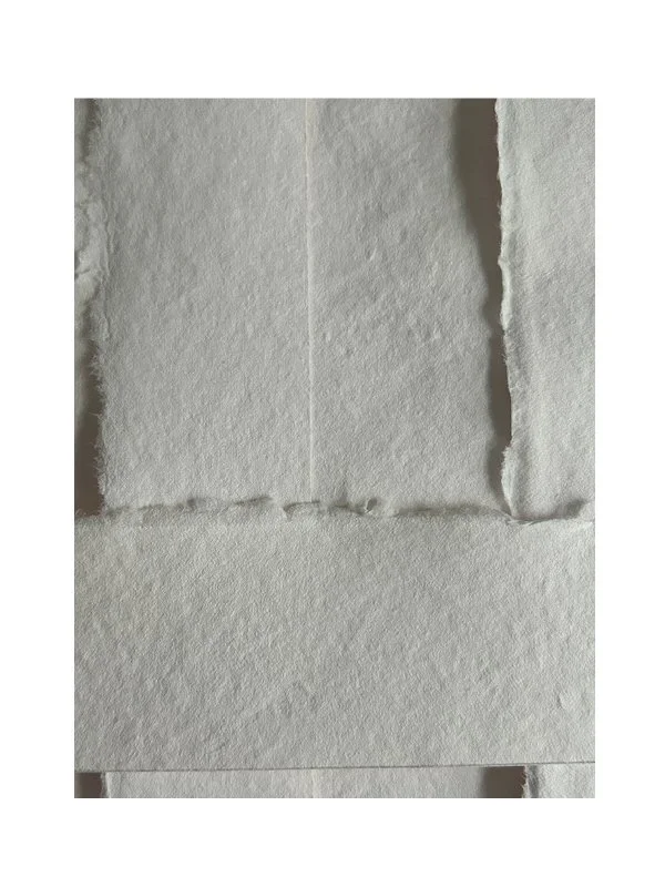 Sometimes I build from scrap.
I cut, rip, shred any acid-free paper, then layer it in varying shapes, patterns, and directions, guided by the image I plan to print. Acid-free glue holds the sheet together, and I carefully manage its thickness and wei