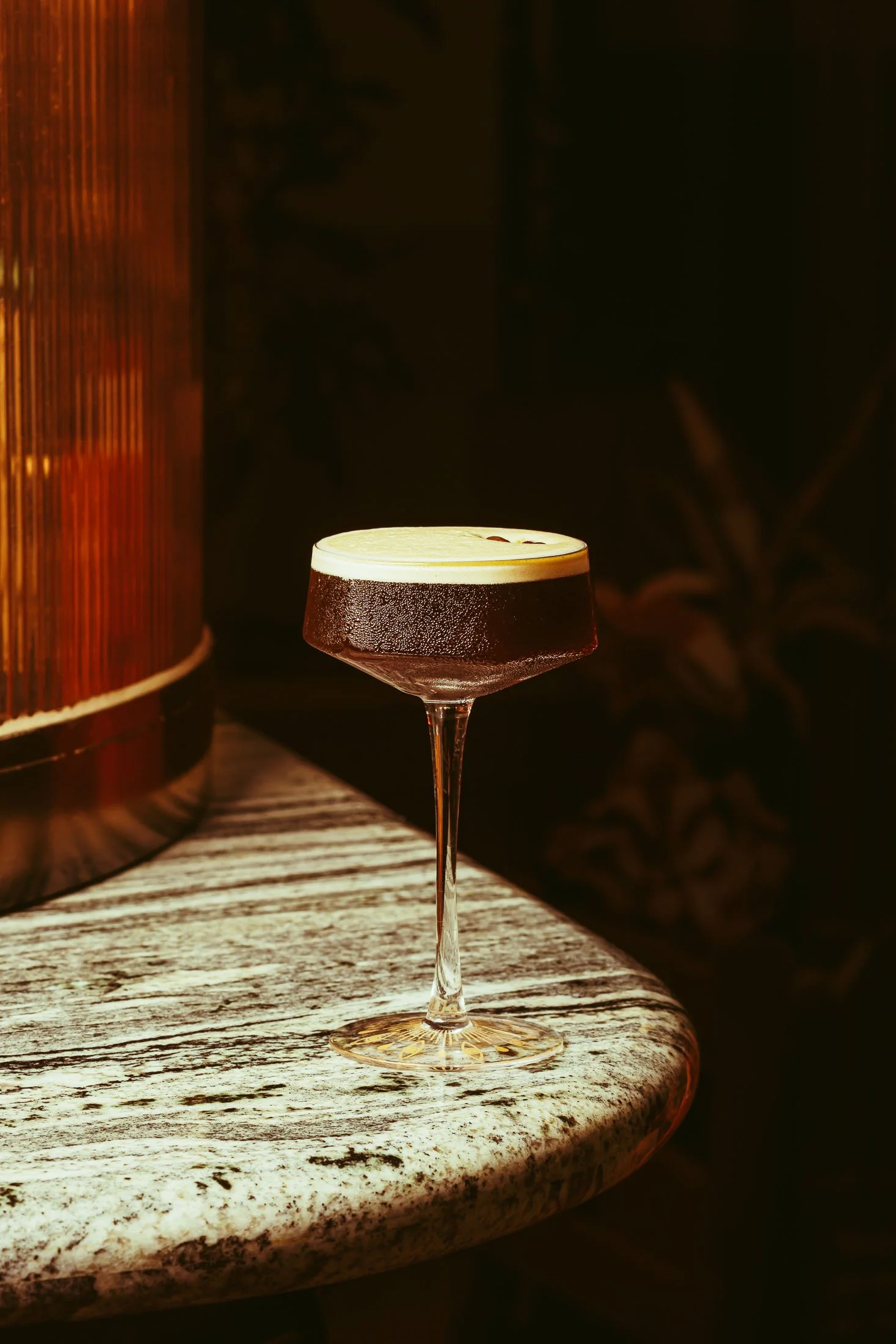 Cocktail photography at a restaurant in Miami featuring a crafted drink with editorial styling