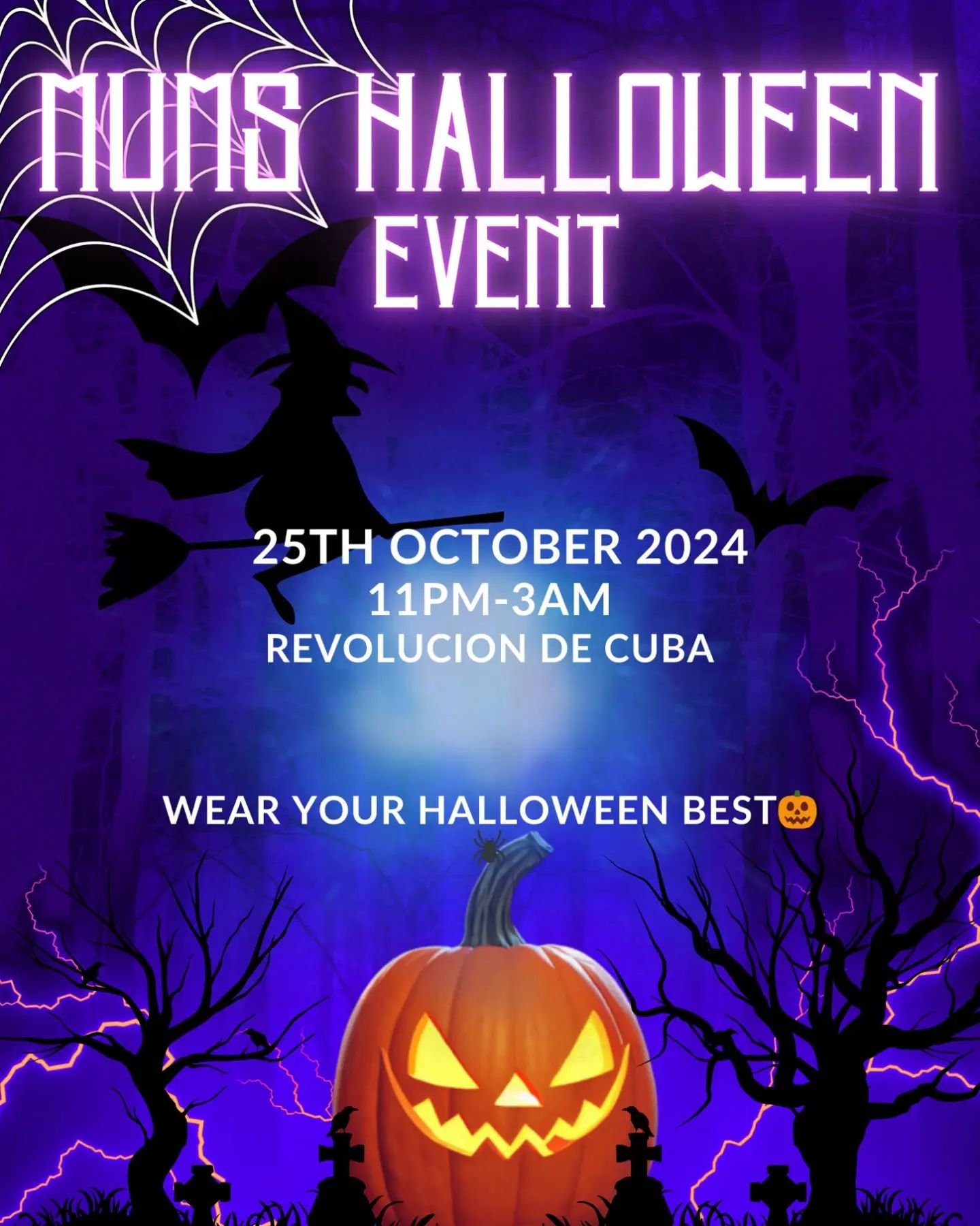 Hey MUMS families!! 

We hope you&rsquo;re getting to know each other better and for some more family bonding we have a special Halloween treat in store.

WE PRESENT OUR HALLOWEEN EVENT🎃

🗓️Friday 25th October
📍Revolucion de Cuba
⏰11pm-3am

Join u
