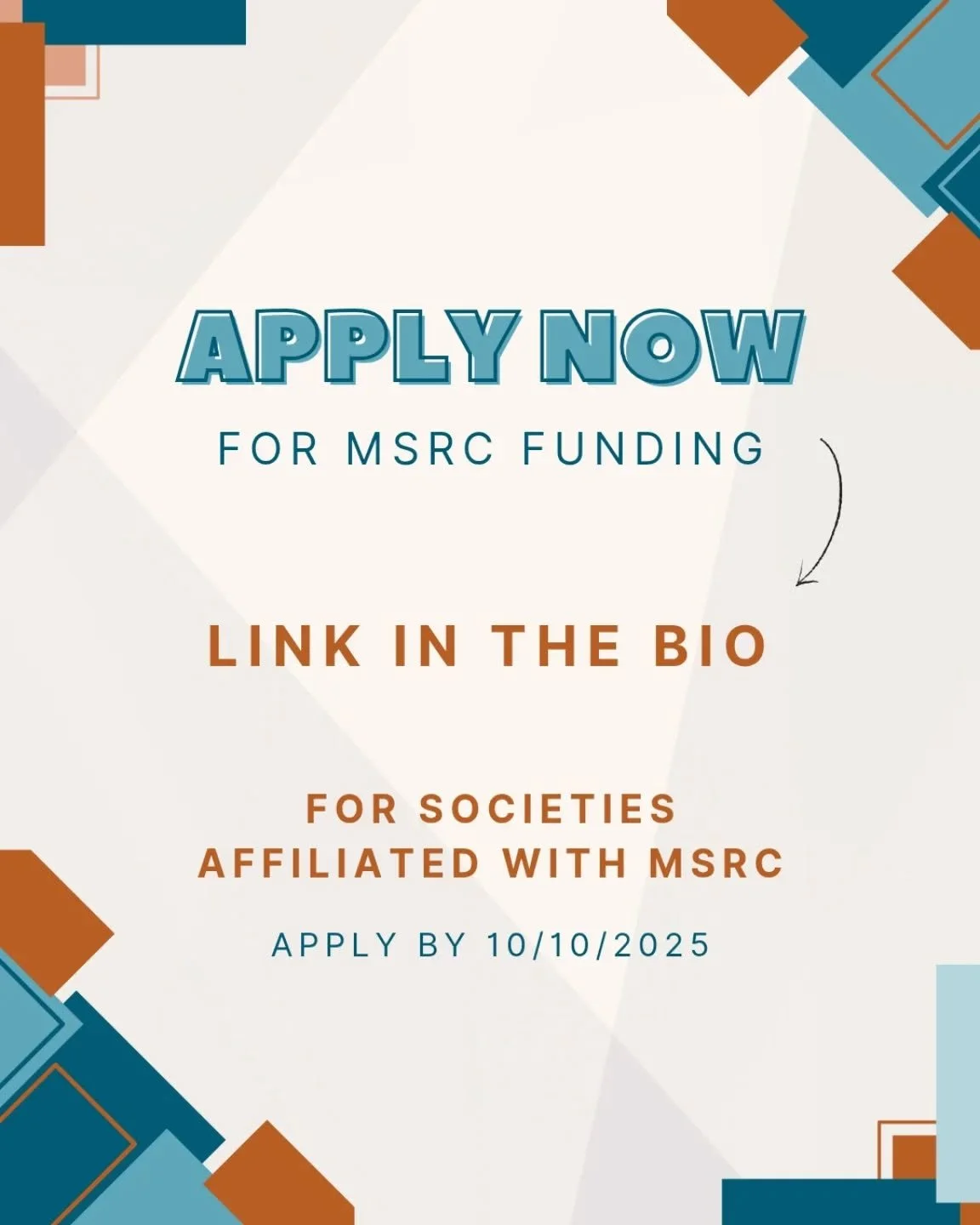 If your society is MSRC affiliated and wishes to apply for funding then follow the link in our bio