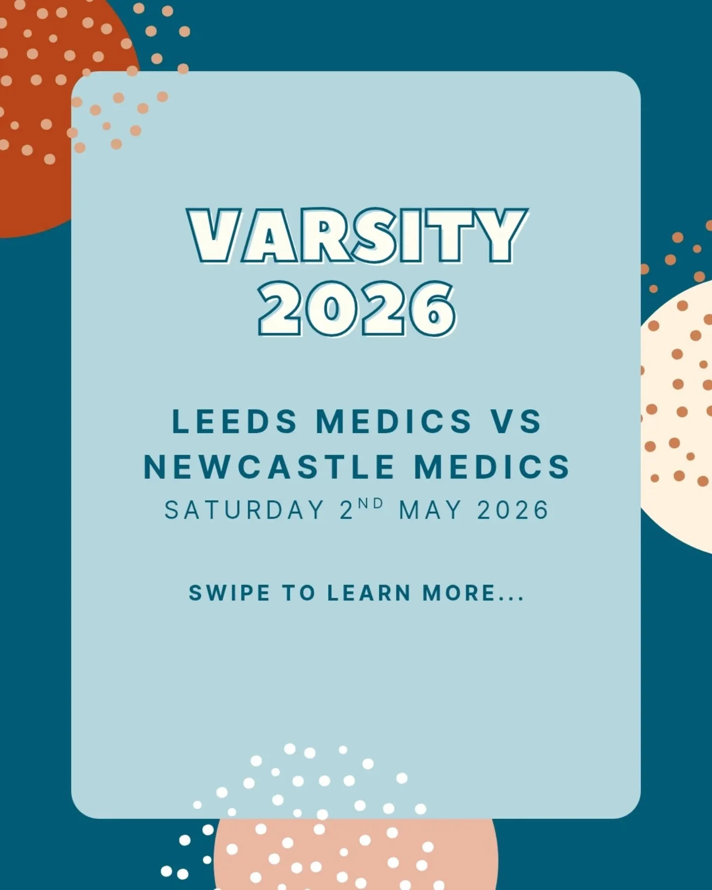 📢 Varsity is back! Save the date!

On Saturday 2nd May Leeds takes on Newcastle in Varsity 2026! Swipe to learn more about the events, as well as where and when to go and show your support.

Note changes from original Varsity post: The location for 