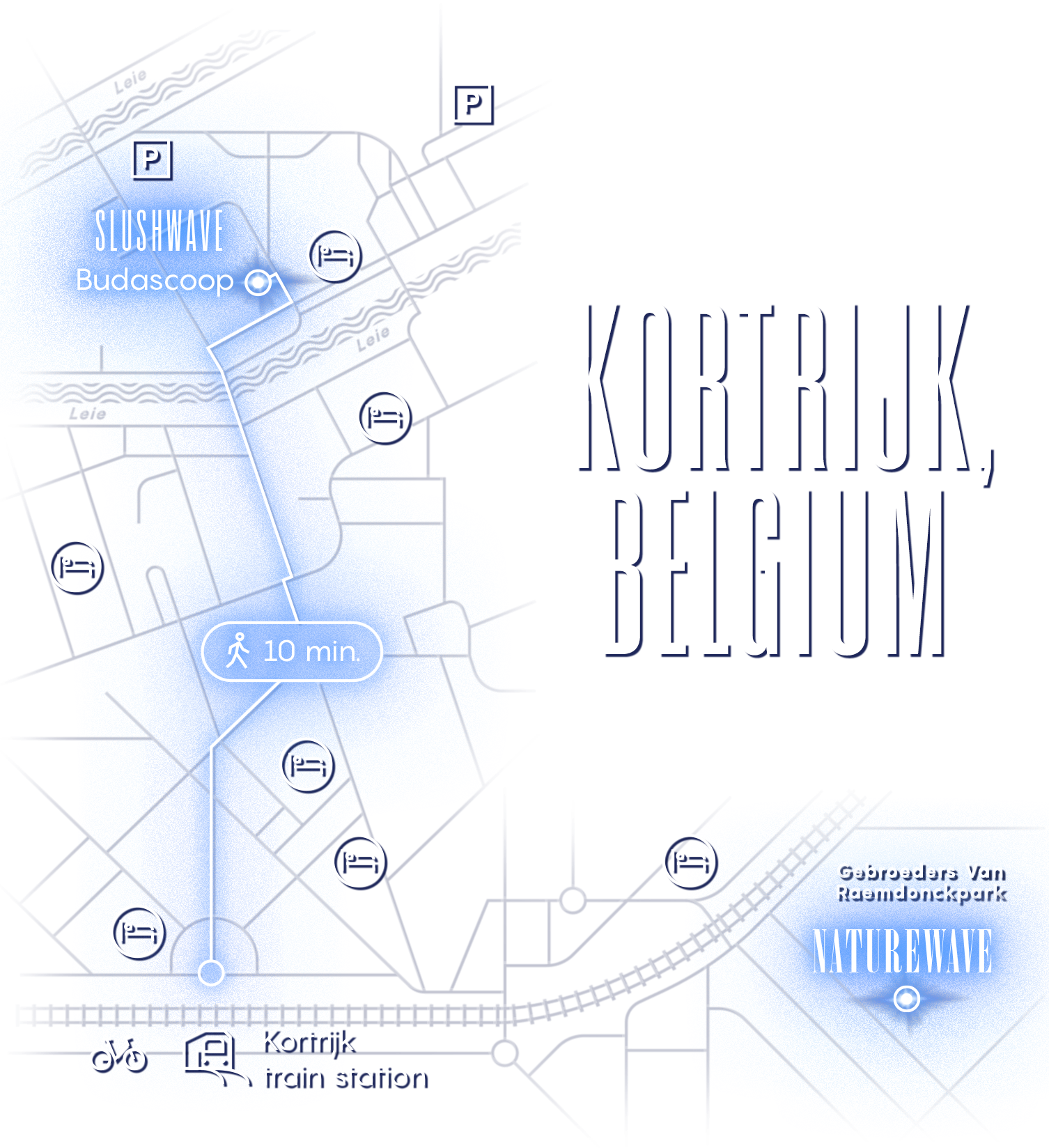 Simplified map of Kortrijk, Belgium