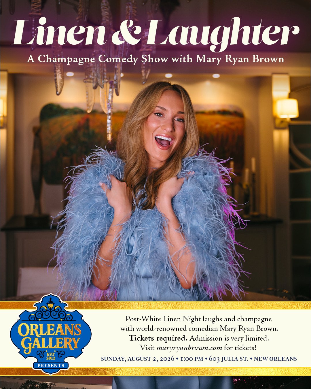 Orleans Gallery: Linen & Laughter with Mary Ryan Brown (1:00 PM on August 2)