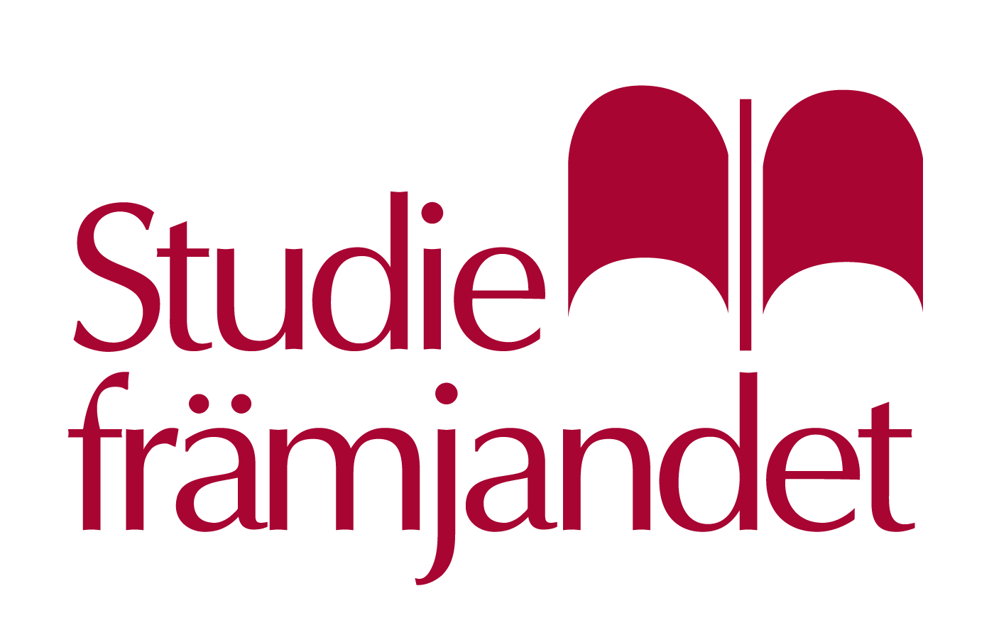 Logo with the words 'Studie frâmjandet' and an abstract open book icon in maroon.
