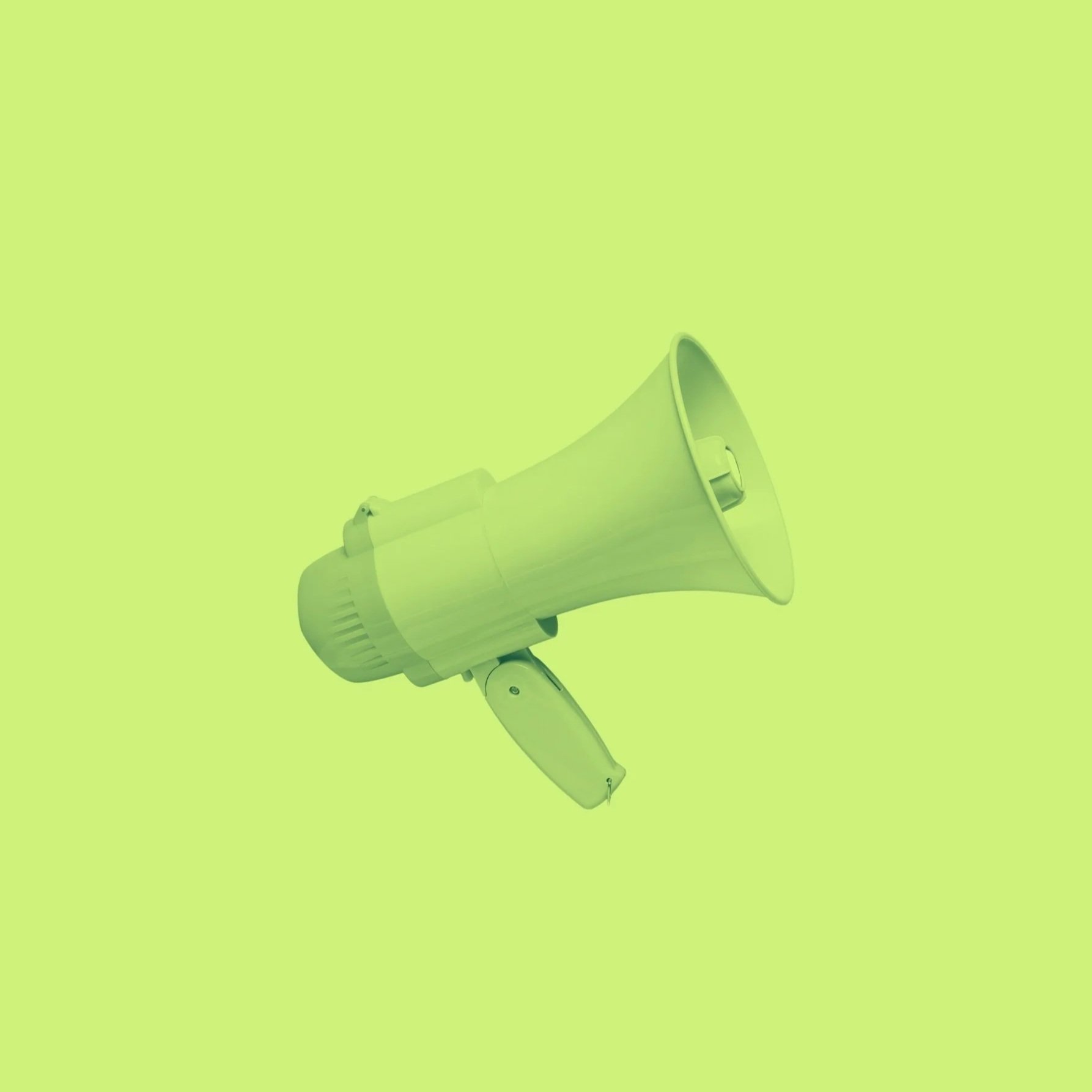 A green megaphone against a light green background.