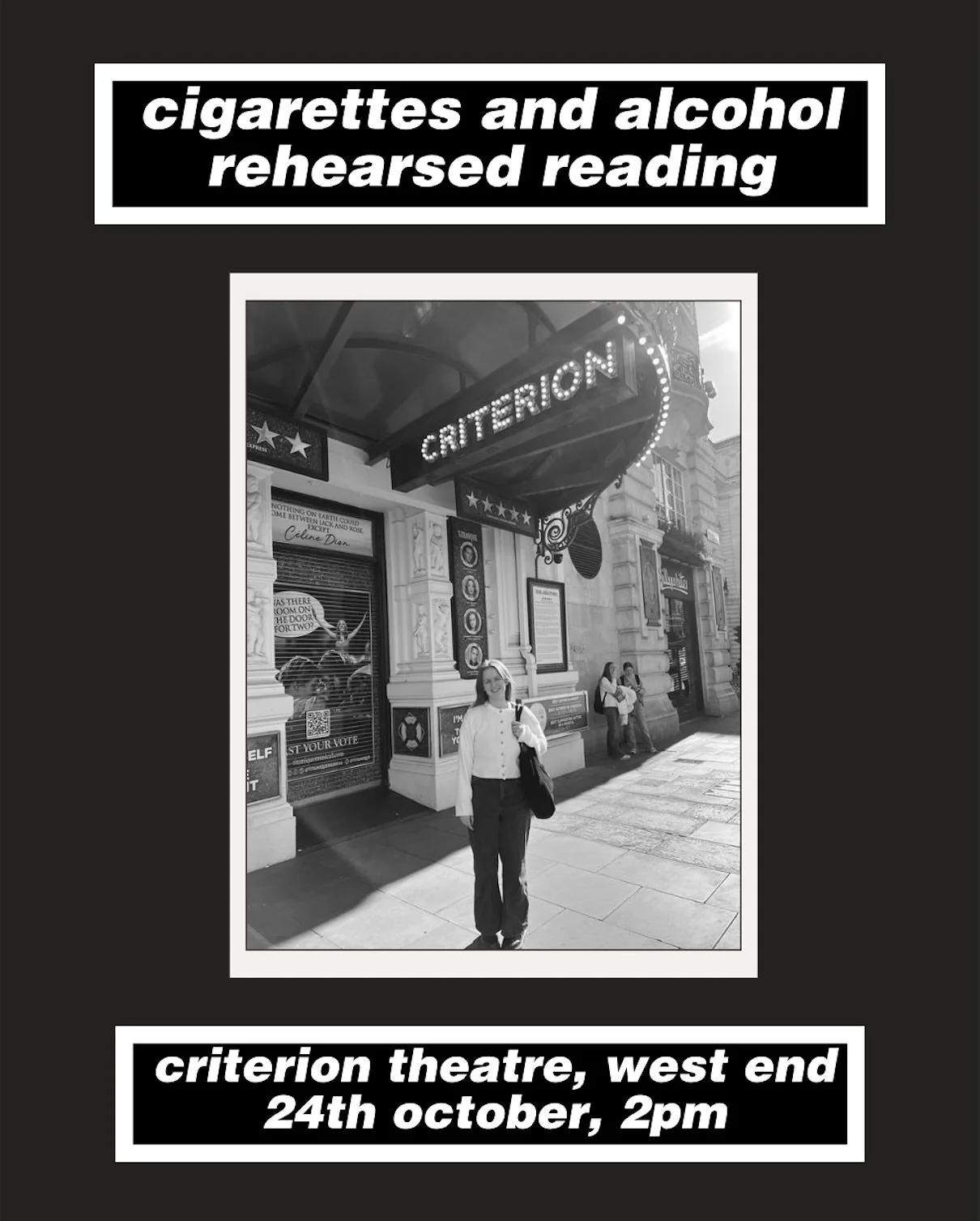 Overjoyed that my new play, CIGARETTES AND ALCOHOL, is going to have a rehearsed reading on the West End in a few months✨

Continually blown away by the support the @criterion_theatre team have shown to me. The faith, belief and commitment @felixcmos
