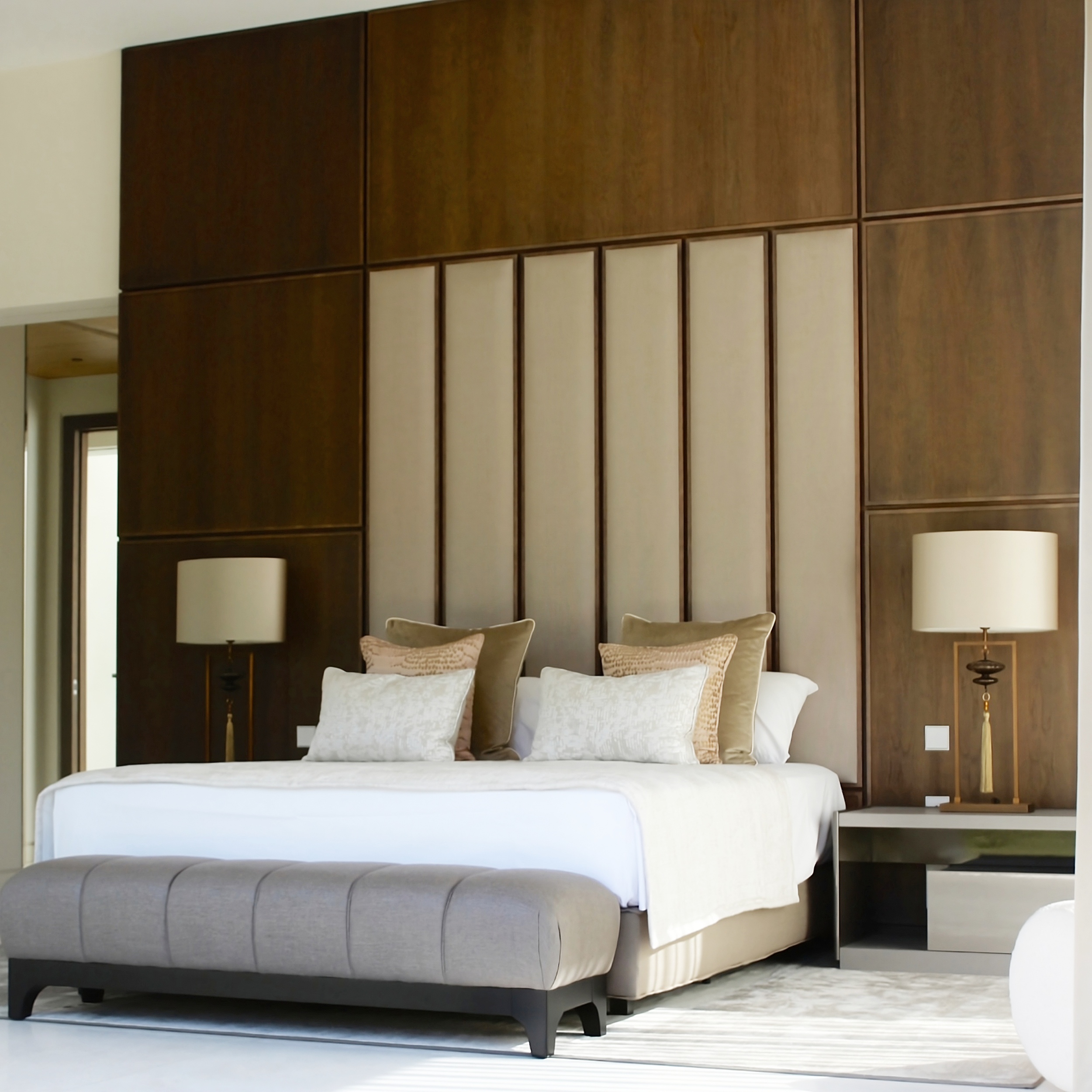 Sotogrande villa bedroom - luxury headboard design - Studio Alba residential interior design
