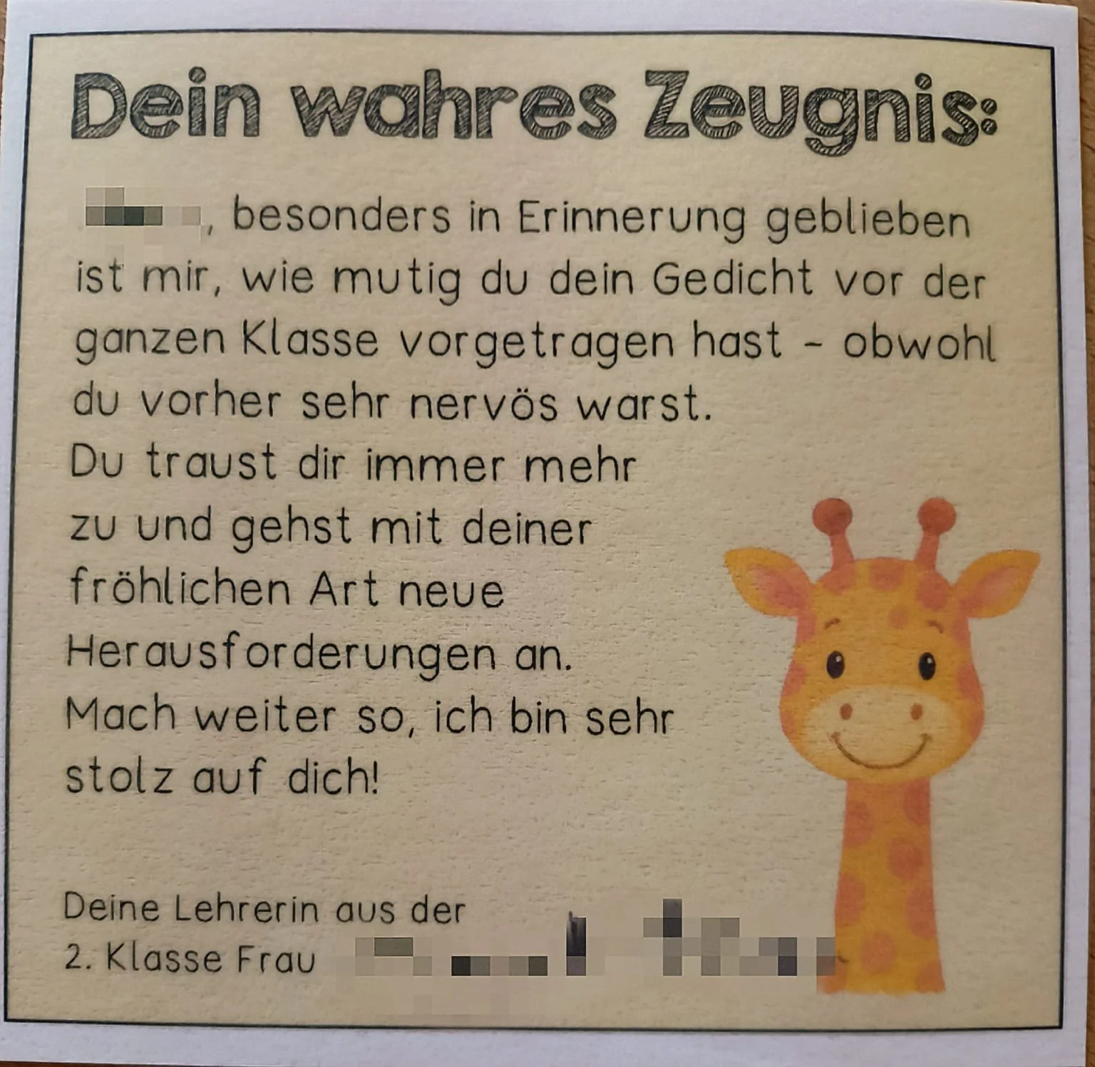 ...von Zeugnis-Codes am Küchentisch, einem laminierten Blatt Papier und dem Unterschied zwischen bewertet werden und gesehen werden...