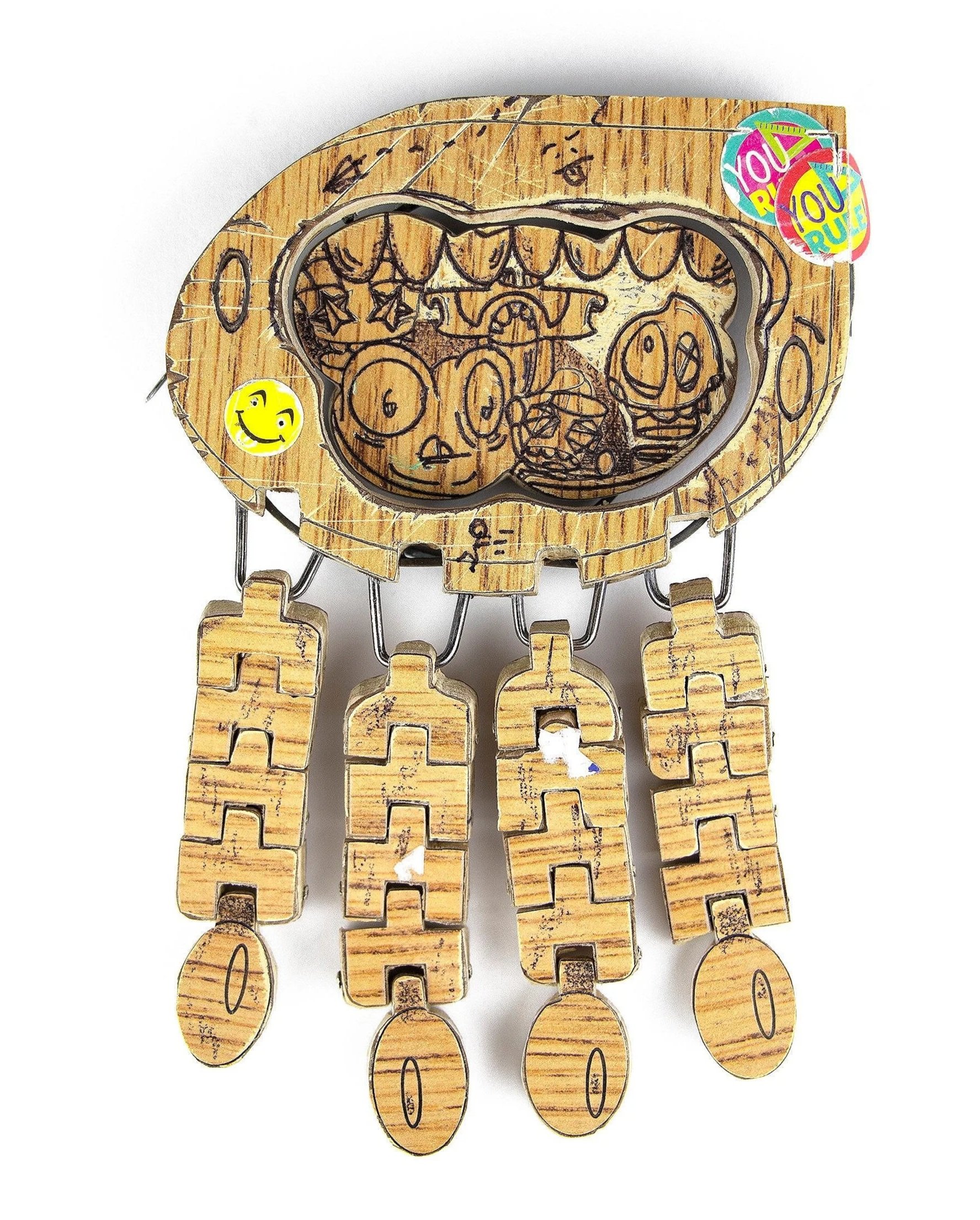 Title: ADD 
Material: School desk, sterling silver, sticker, steel, sharpie, colored pencil 
Size: 3.5 x 6 x 0.5
Year: 2018 
