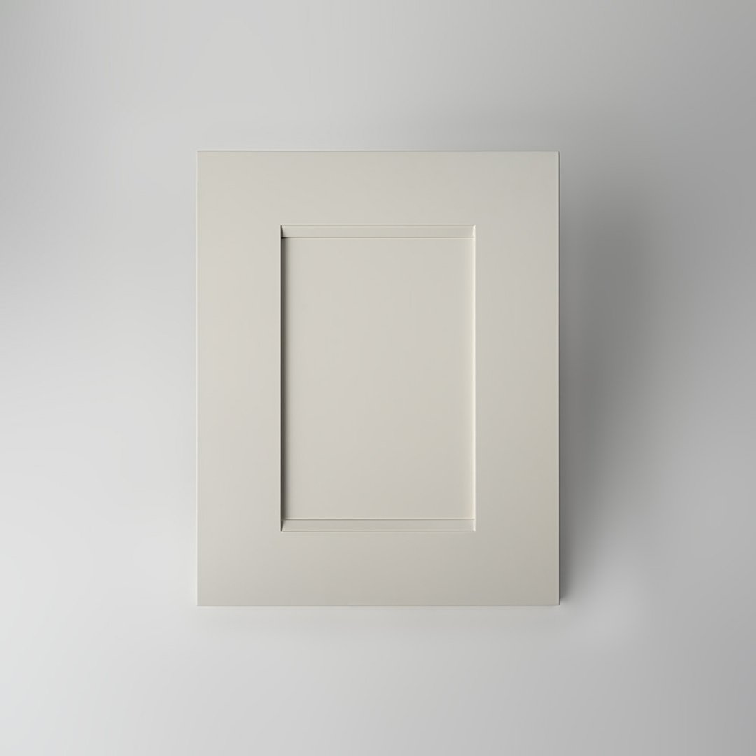 White fluted cabinet door product photo on gray background