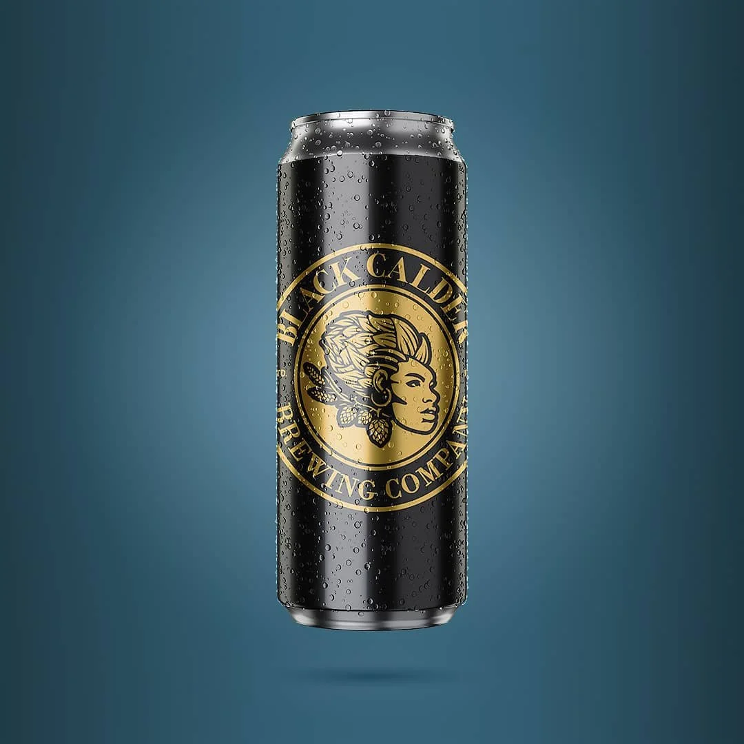 Black Calder Brewing Company beer can commercial product photography dramatic studio lighting