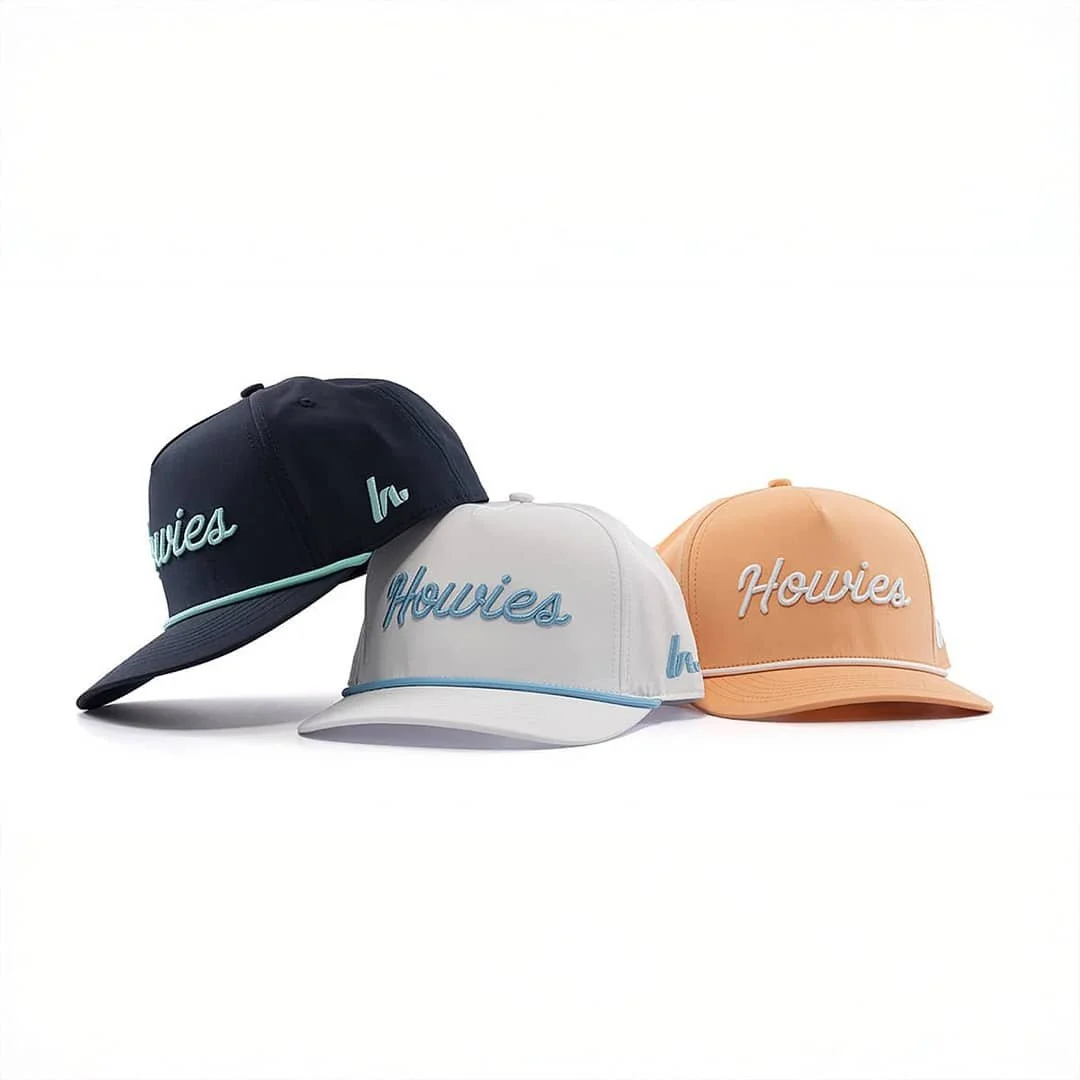 Howies branded caps commercial product photography on white background