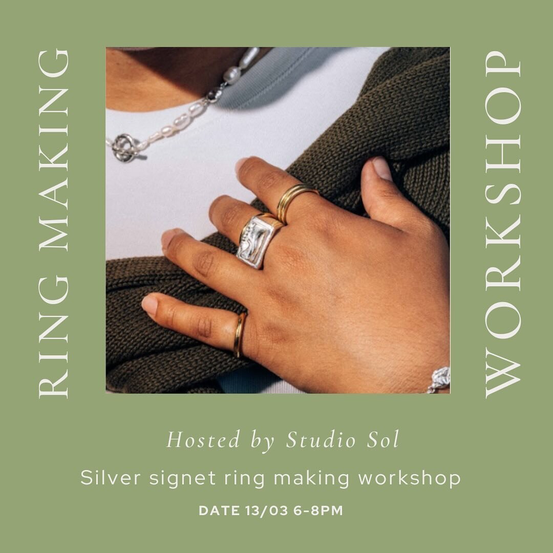 Silver signet ring making workshop with @studiosoljewellery 🩶 Wednesday 13th March 6-8pm

We have a few tickets remaining for this amazing workshop with Eliza from @studiosoljewellery 

During this two hour session you will receive step by step tuit