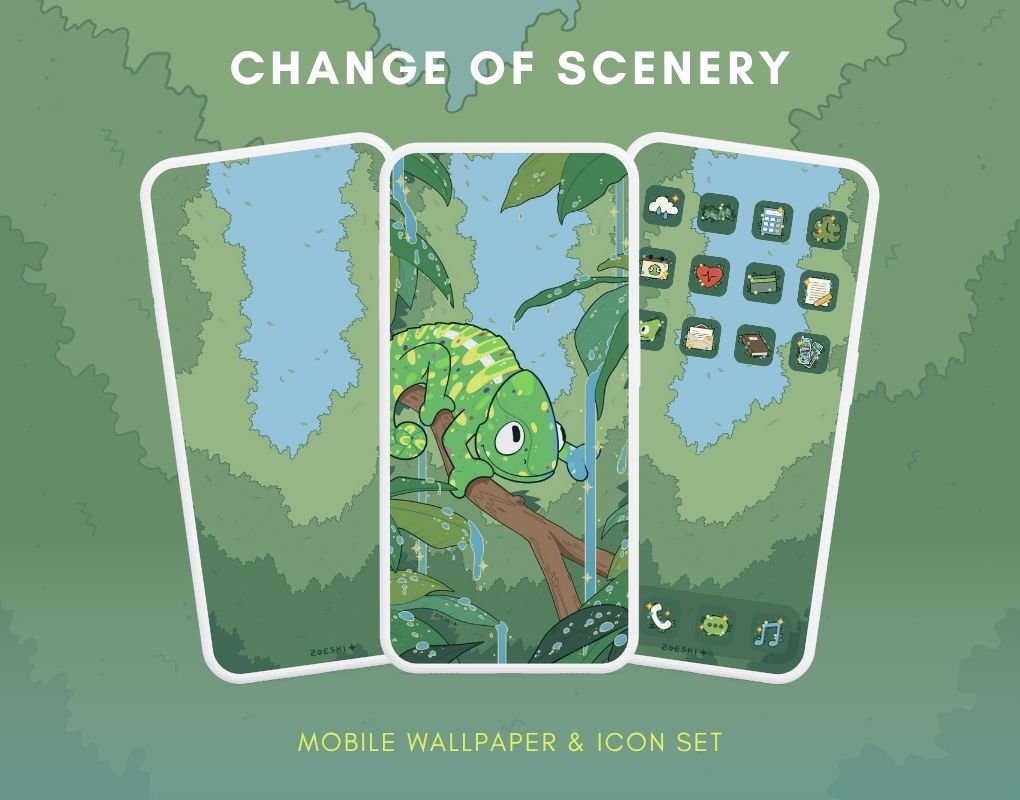 New wallpaper and icon pack in shop 🦎

Available anywhere I sell digital packs (which is everywhere), grab it now for this chameleon lover pack!

It&rsquo;s me, I&rsquo;m the chameleon lover. 

One of my favorite custom app icon packs I&rsquo;ve don