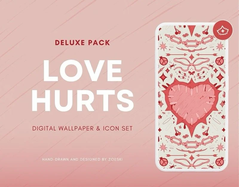 We all need some love about now &hearts;️

Members (old and new) can now get the LOVE HURTS Deluxe Pack free ! Available on k0fi and pa3treon

Includes:
&bull; mobile wallpapers
&bull; custom app and folder icons
&bull; tablet and desktop wallpapers
